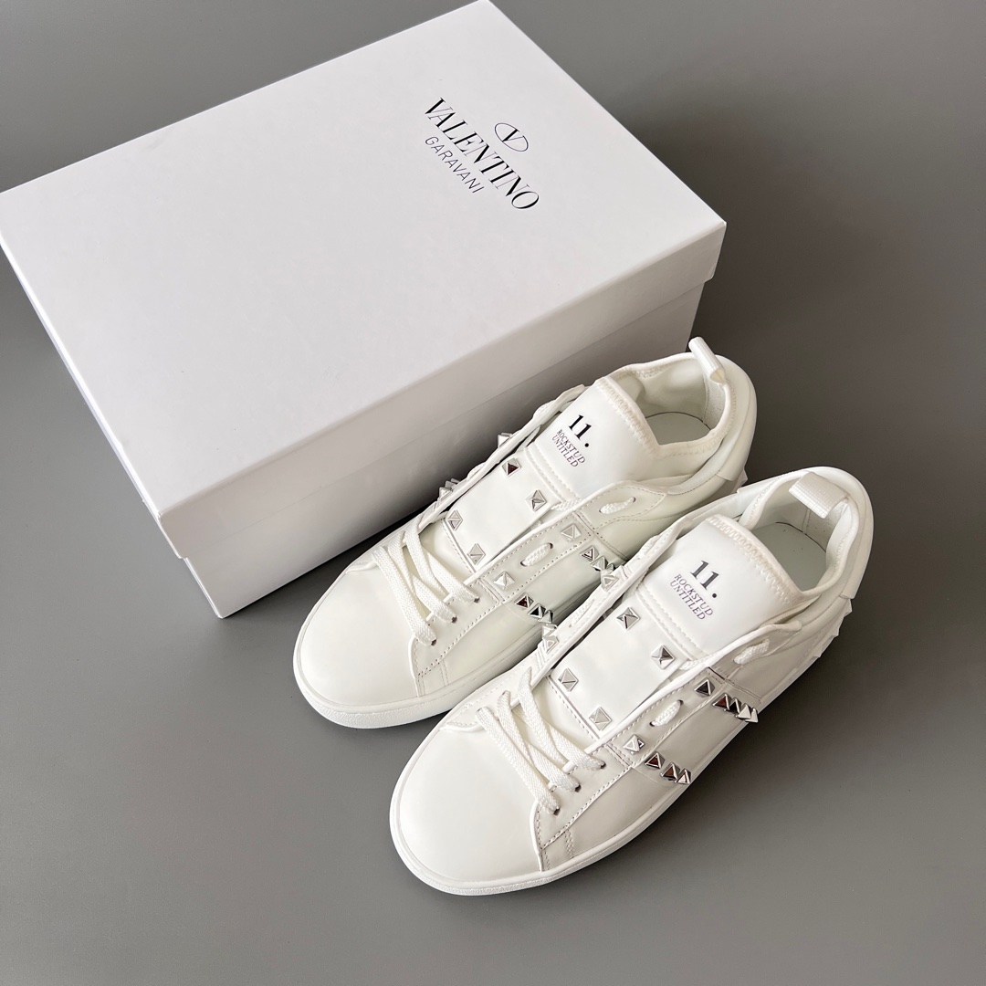 valentino  Rockstud Untitled Unisex Casual Sneakers: Round-Toe, Lace-Up, and Studded