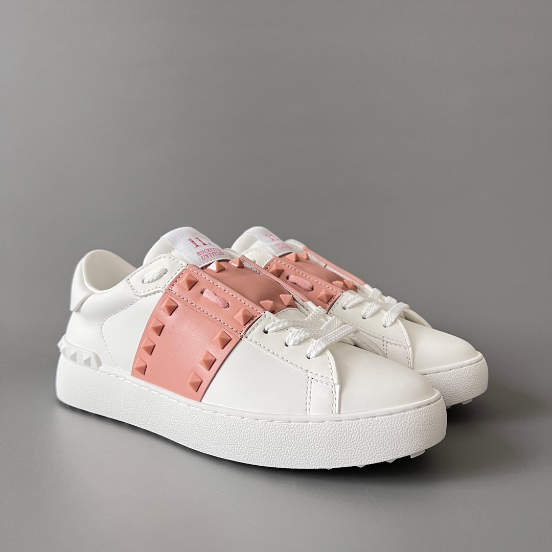 valentino  Rockstud Untitled Unisex Casual Sneakers: Round-Toe, Lace-Up, and Studded