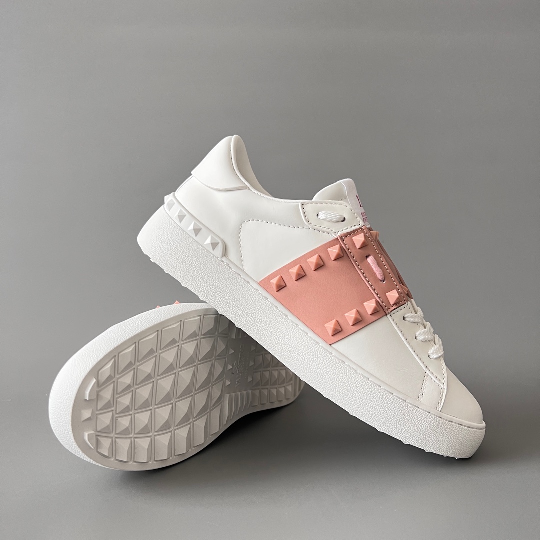 valentino  Rockstud Untitled Unisex Casual Sneakers: Round-Toe, Lace-Up, and Studded
