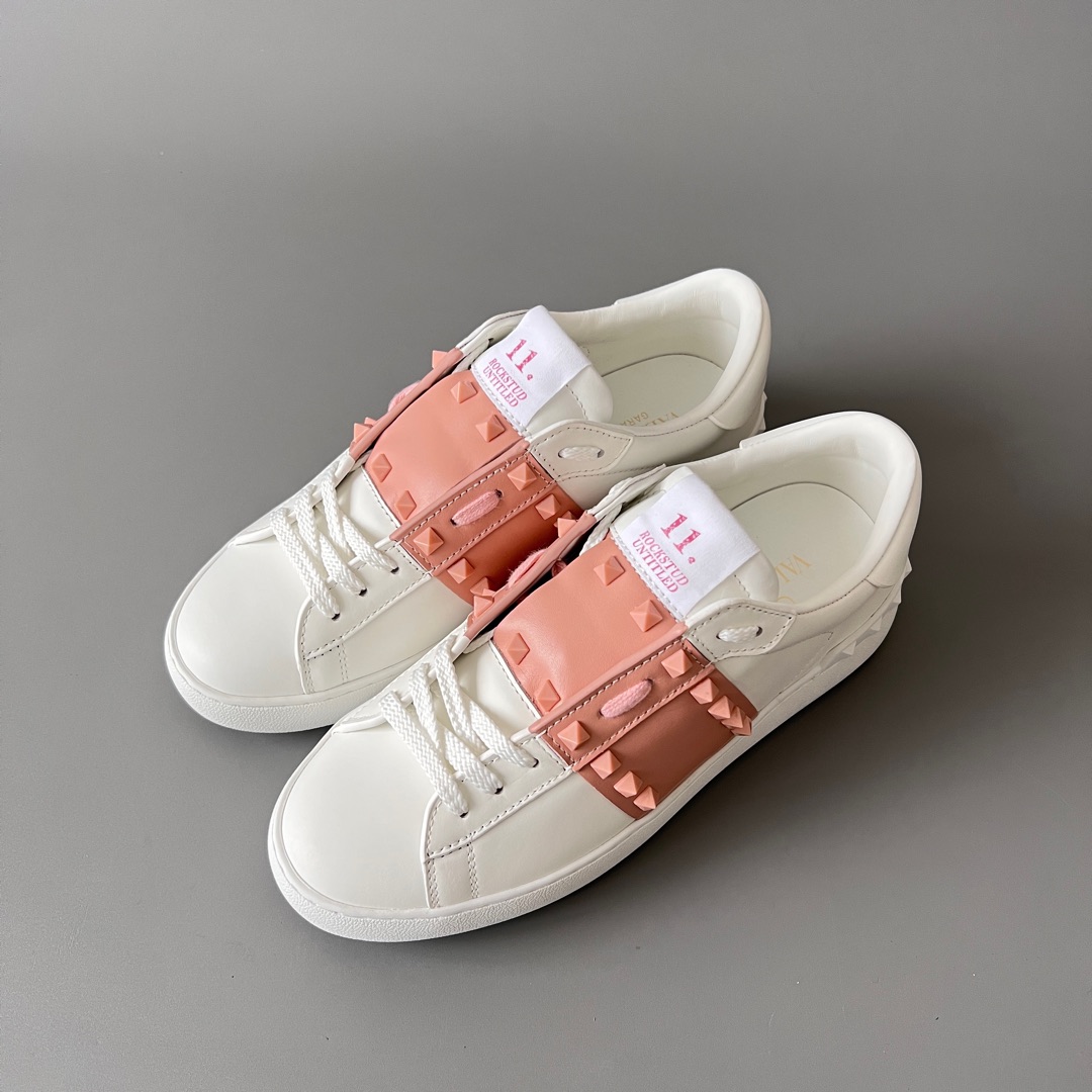 valentino  Rockstud Untitled Unisex Casual Sneakers: Round-Toe, Lace-Up, and Studded