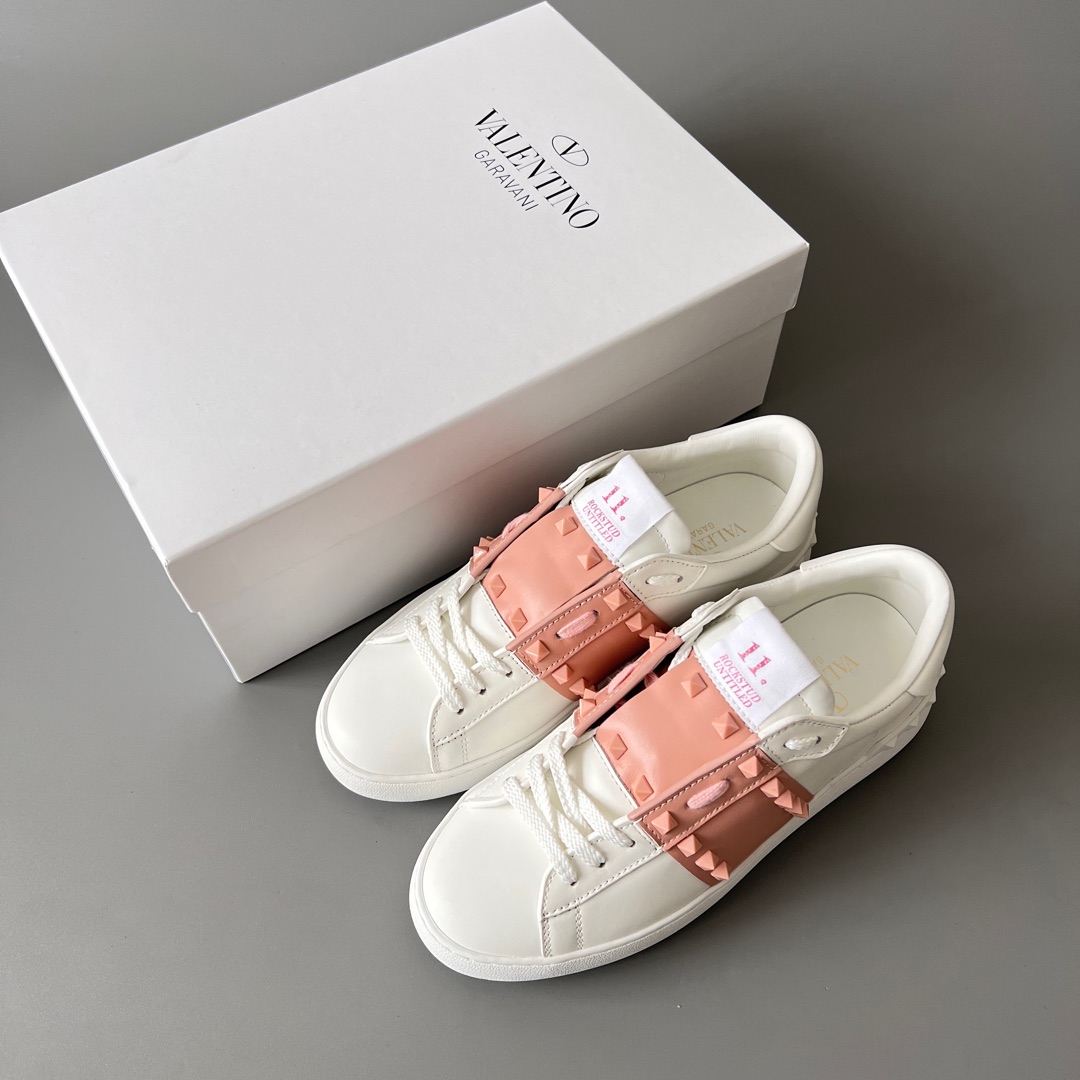 valentino  Rockstud Untitled Unisex Casual Sneakers: Round-Toe, Lace-Up, and Studded
