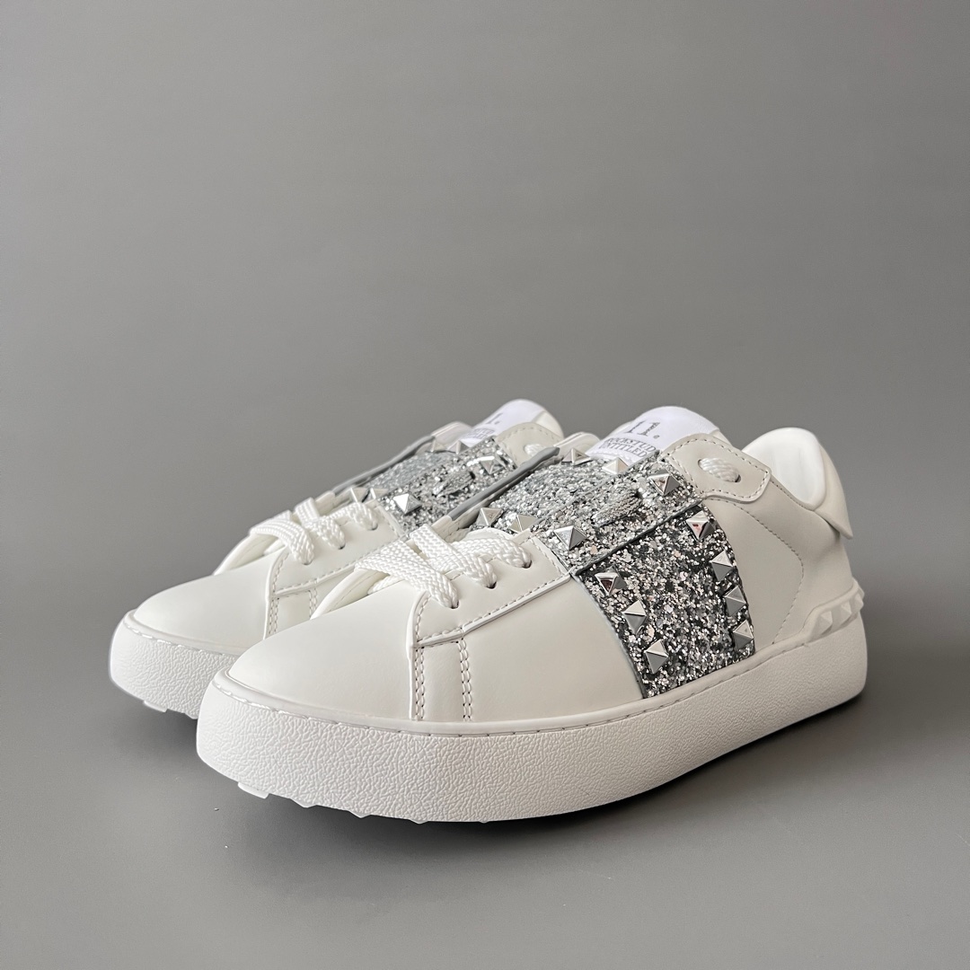 valentino  Rockstud Untitled Unisex Casual Sneakers: Round-Toe, Lace-Up, and Studded