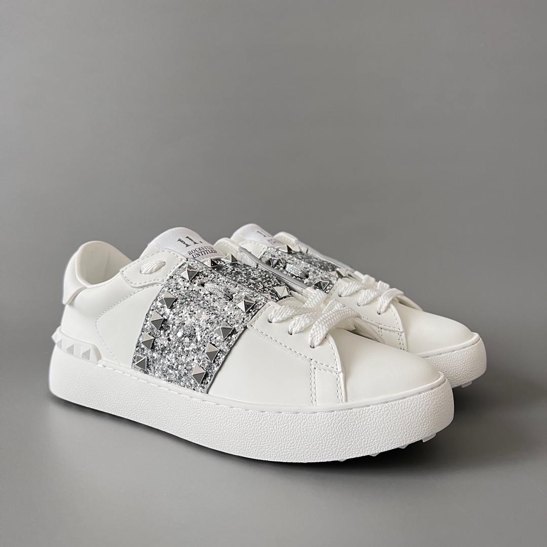 valentino  Rockstud Untitled Unisex Casual Sneakers: Round-Toe, Lace-Up, and Studded