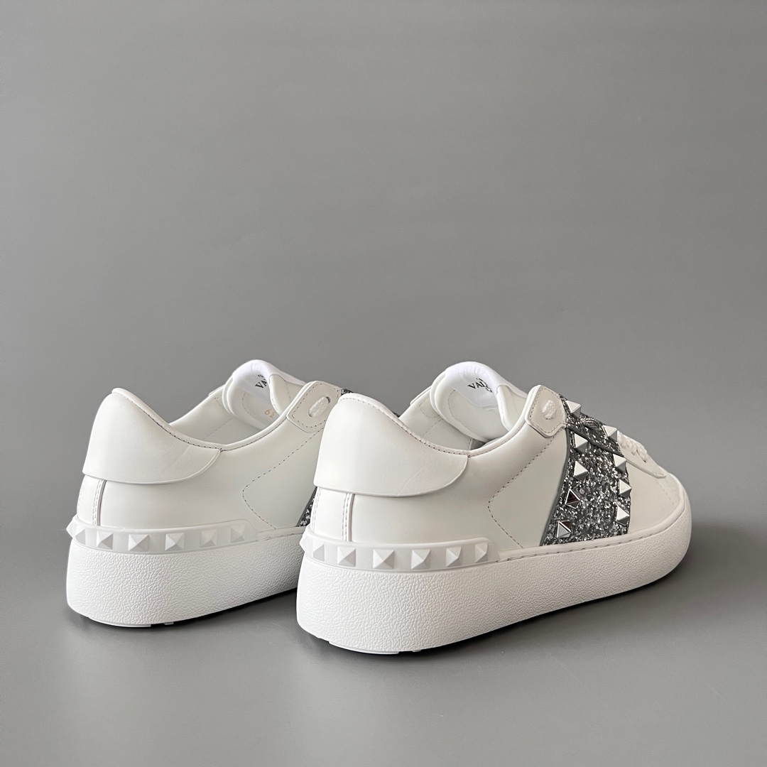 valentino  Rockstud Untitled Unisex Casual Sneakers: Round-Toe, Lace-Up, and Studded