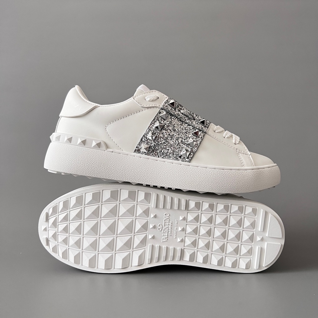 valentino  Rockstud Untitled Unisex Casual Sneakers: Round-Toe, Lace-Up, and Studded