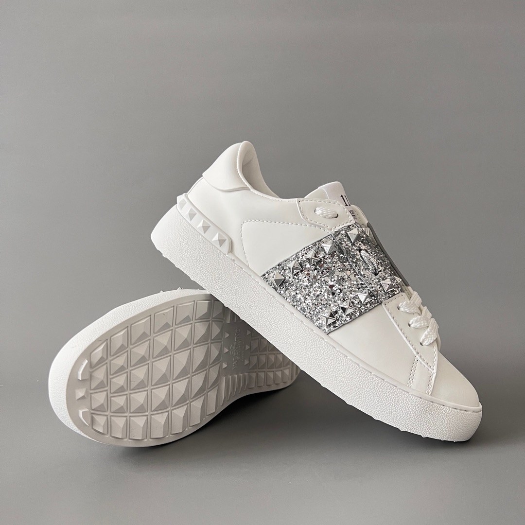 valentino  Rockstud Untitled Unisex Casual Sneakers: Round-Toe, Lace-Up, and Studded