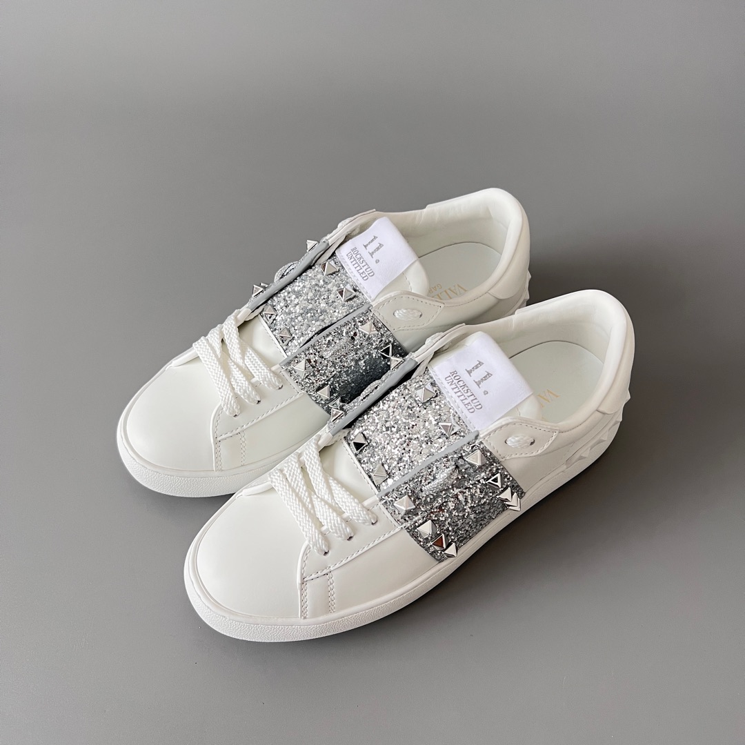 valentino  Rockstud Untitled Unisex Casual Sneakers: Round-Toe, Lace-Up, and Studded