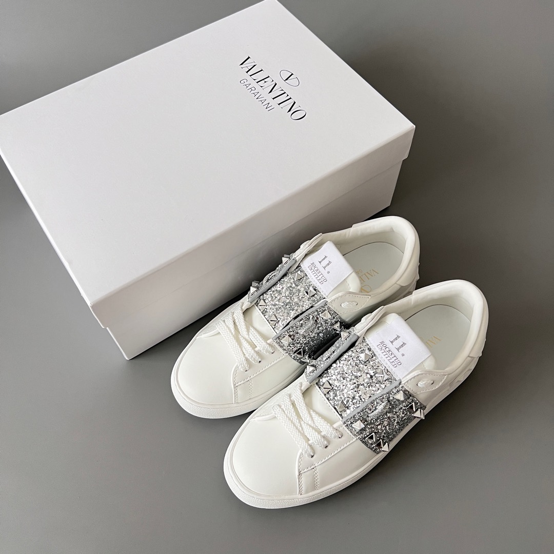 valentino  Rockstud Untitled Unisex Casual Sneakers: Round-Toe, Lace-Up, and Studded