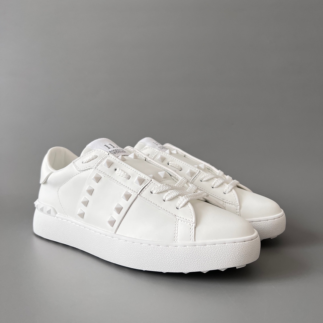 valentino  Rockstud Untitled Unisex Casual Sneakers: Round-Toe, Lace-Up, and Studded