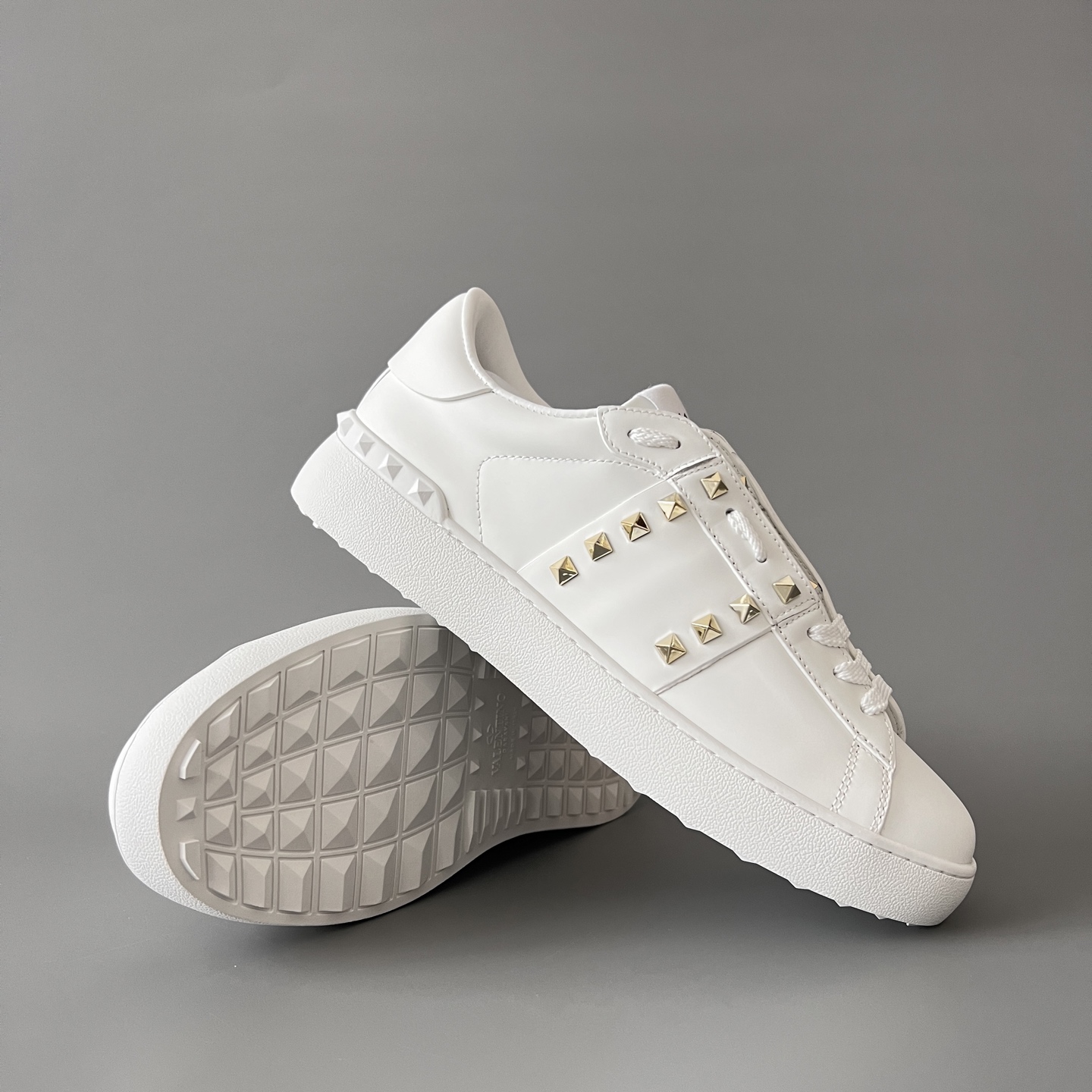 valentino  Rockstud Untitled Unisex Casual Sneakers: Round-Toe, Lace-Up, and Studded