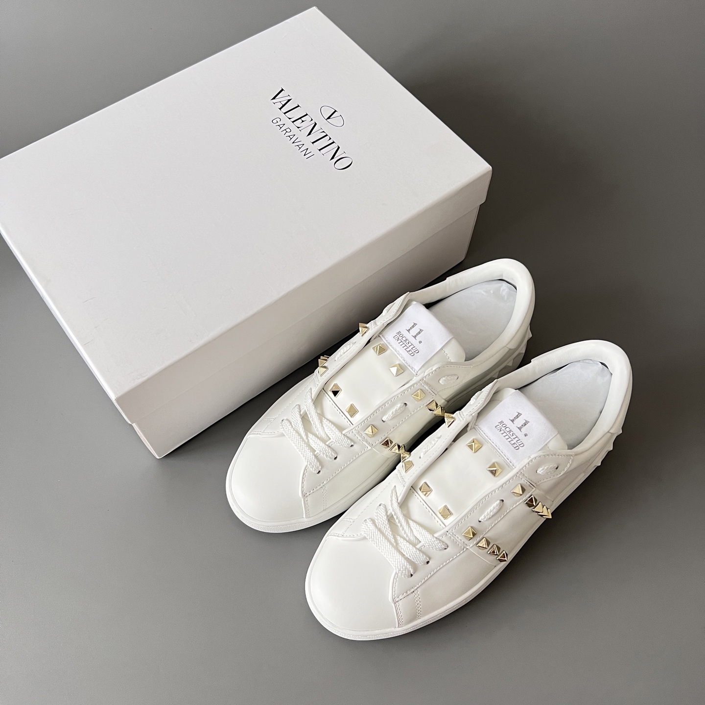 valentino  Rockstud Untitled Unisex Casual Sneakers: Round-Toe, Lace-Up, and Studded