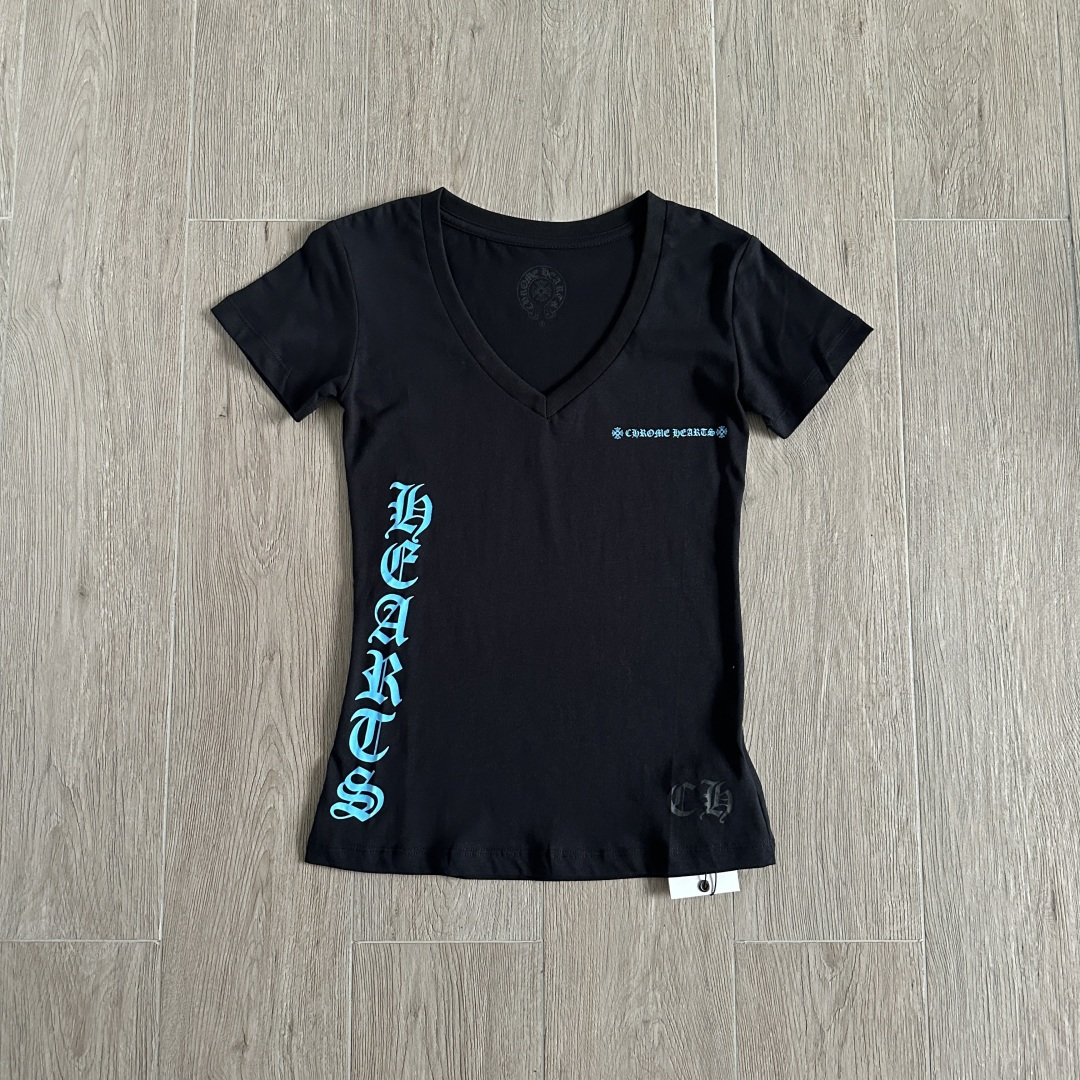 Chrome Hearts CH 克罗心 女款  短袖  修身 后背蓝字体 A5黑色 