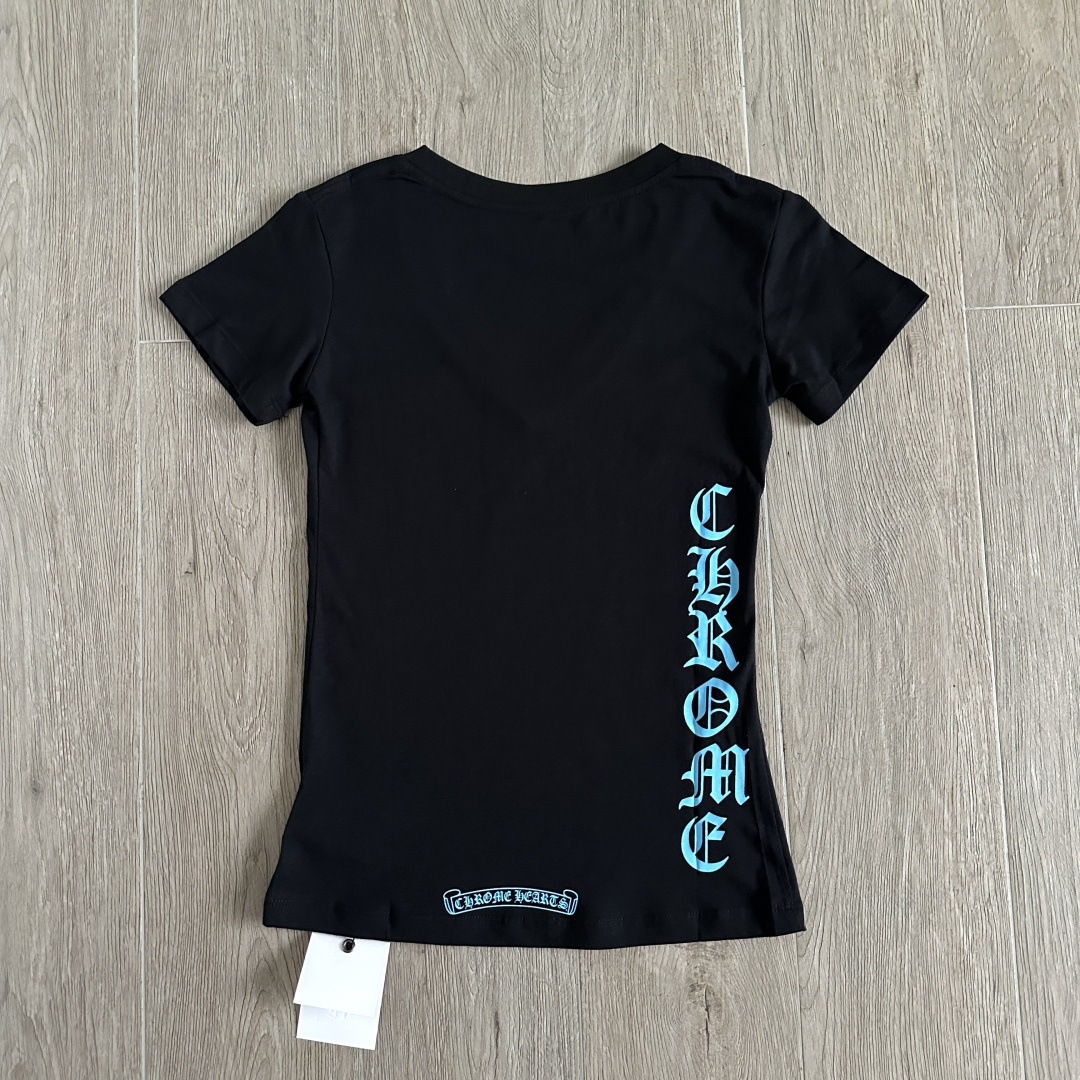 Chrome Hearts CH 克罗心 女款  短袖  修身 后背蓝字体 A5黑色 