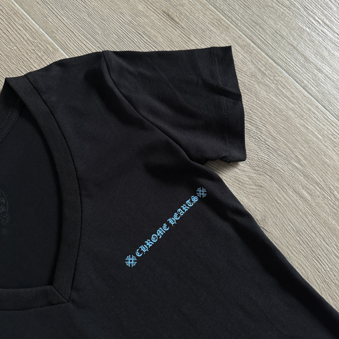 Chrome Hearts CH 克罗心 女款  短袖  修身 后背蓝字体 A5黑色 