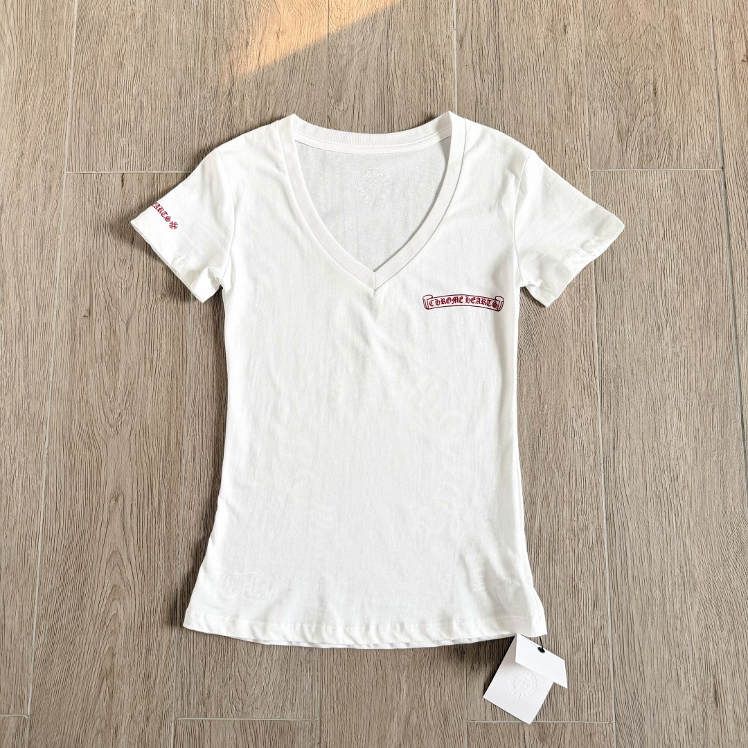 Chrome Hearts CH 克罗心 女款  短袖  修身 后背红字体 A5白色 