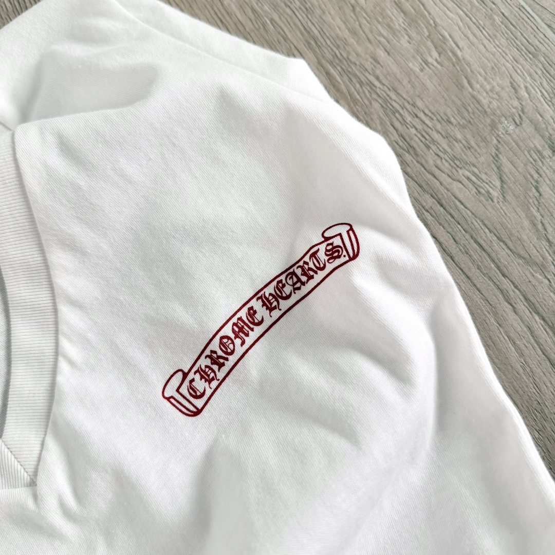 Chrome Hearts CH 克罗心 女款  短袖  修身 后背红字体 A5白色 