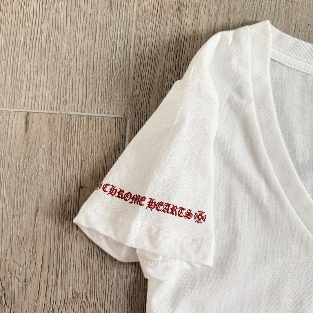Chrome Hearts CH 克罗心 女款  短袖  修身 后背红字体 A5白色 