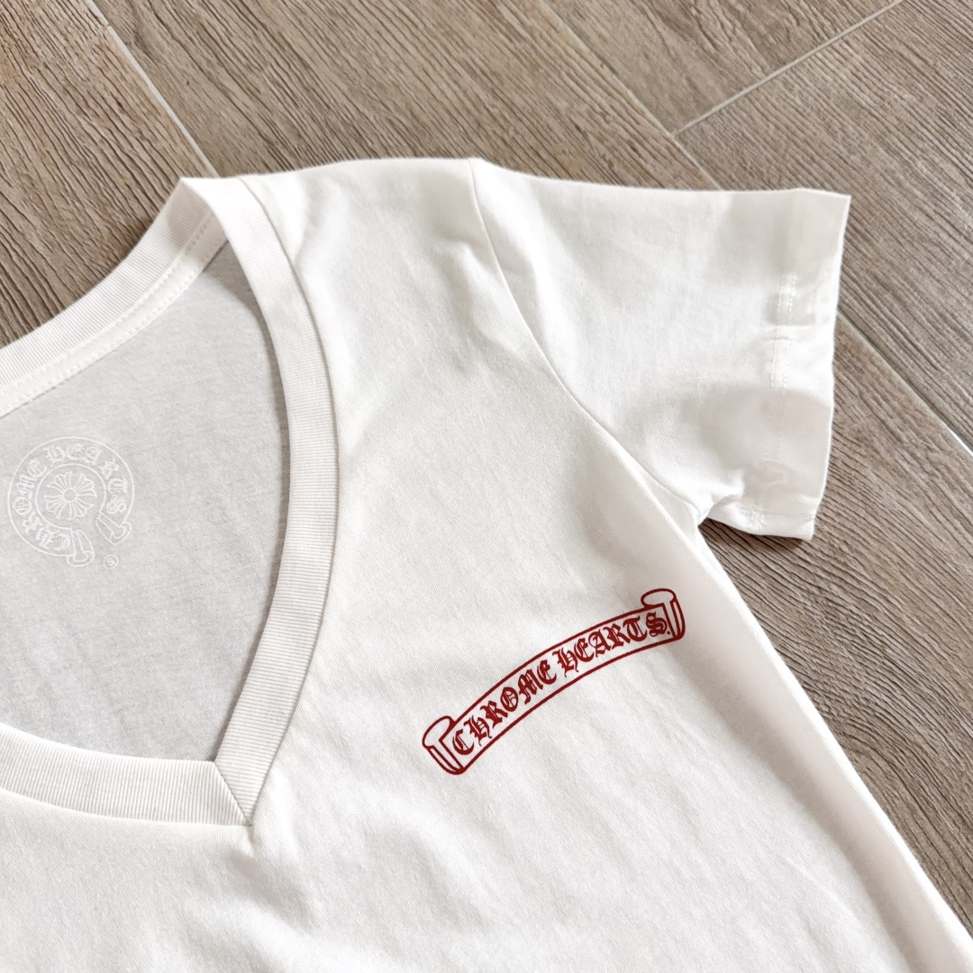 Chrome Hearts CH 克罗心 女款  短袖  修身 后背红字体 A5白色 