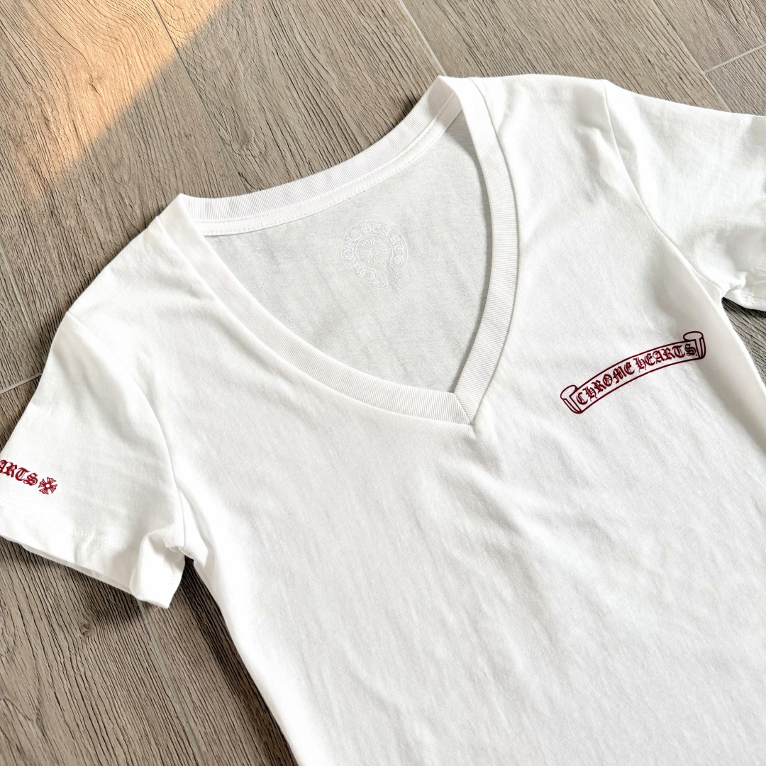 Chrome Hearts CH 克罗心 女款  短袖  修身 后背红字体 A5白色 