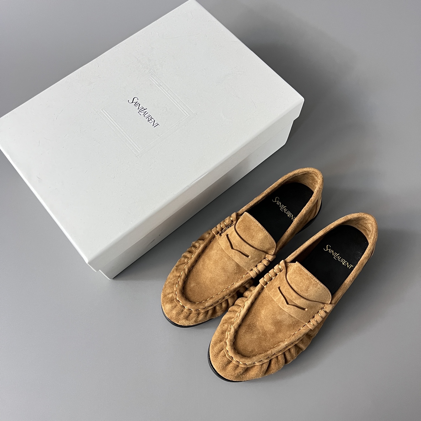 SAINT LAURENT Penny — Genuine Leather, Laceless, 1:1 Replica Loafers  Women's Shoes