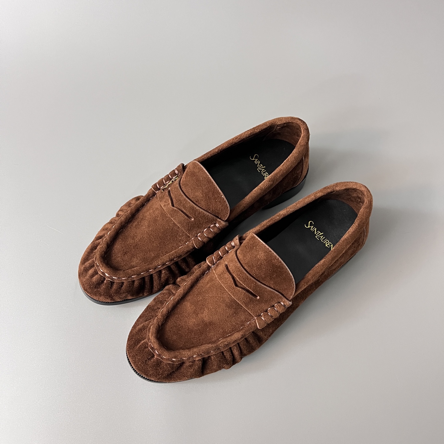 SAINT LAURENT Penny — Genuine Leather, Laceless, 1:1 Replica Loafers  Women's Shoes