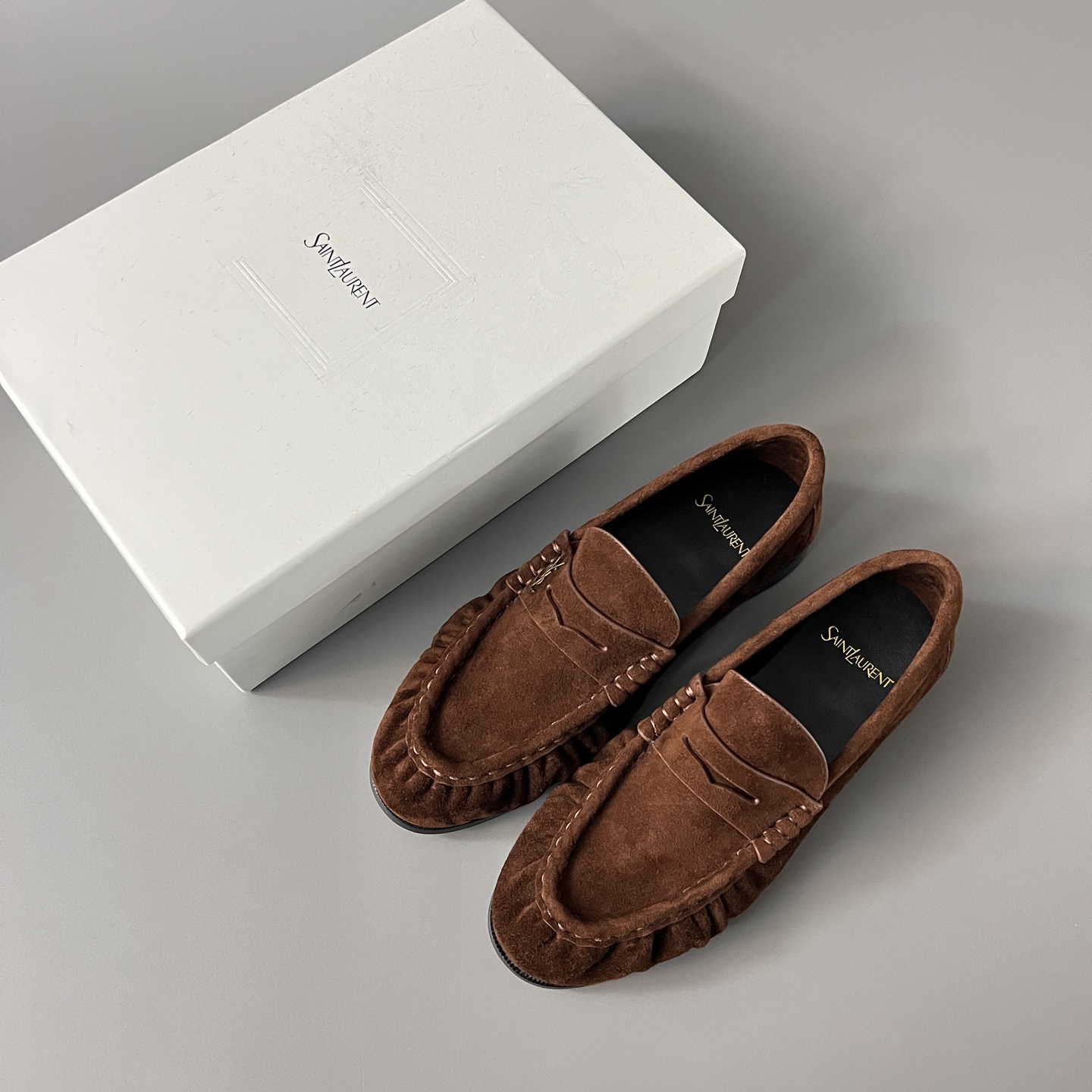 SAINT LAURENT Penny — Genuine Leather, Laceless, 1:1 Replica Loafers  Women's Shoes