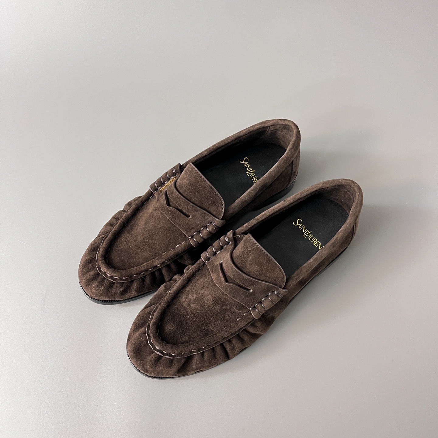 SAINT LAURENT Penny — Genuine Leather, Laceless, 1:1 Replica Loafers  Women's Shoes