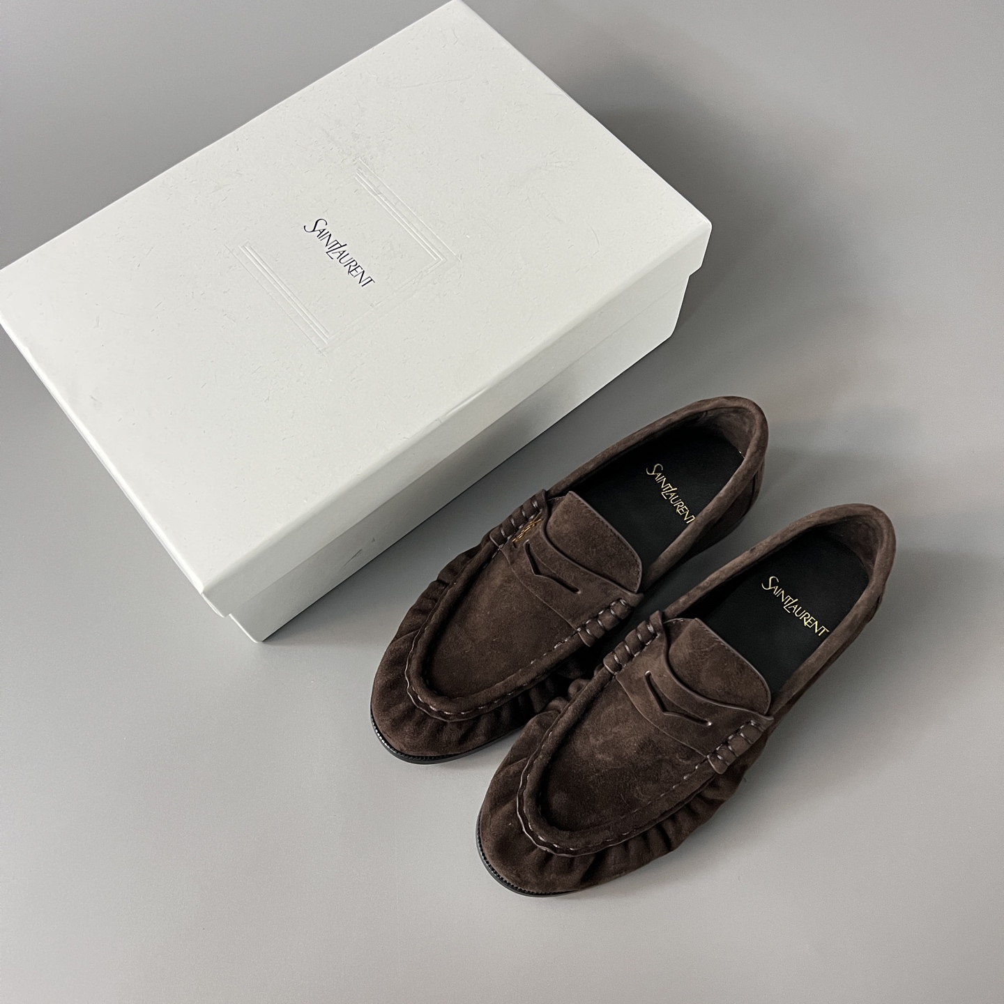 SAINT LAURENT Penny — Genuine Leather, Laceless, 1:1 Replica Loafers  Women's Shoes