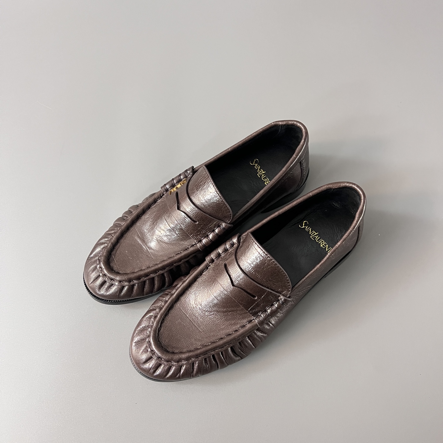 SAINT LAURENT Penny — Genuine Leather, Laceless, 1:1 Replica Loafers  Women's Shoes