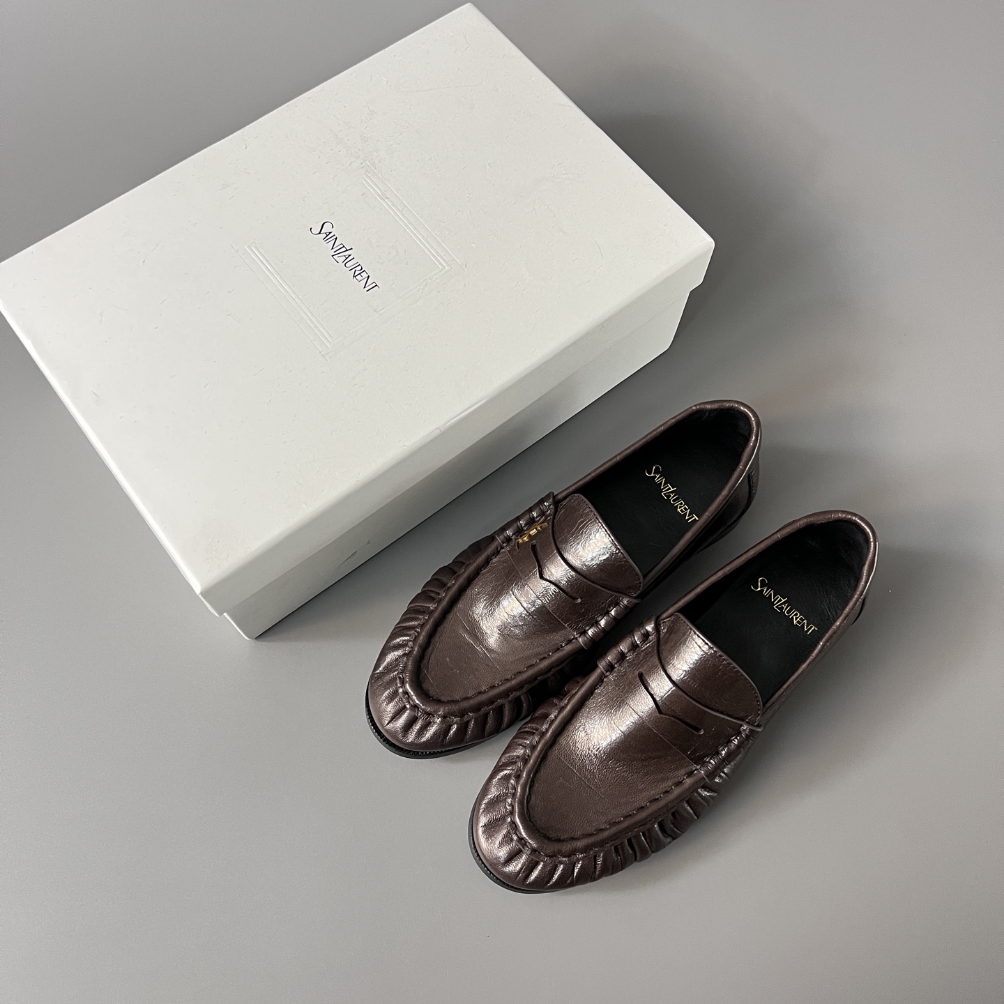 SAINT LAURENT Penny — Genuine Leather, Laceless, 1:1 Replica Loafers  Women's Shoes