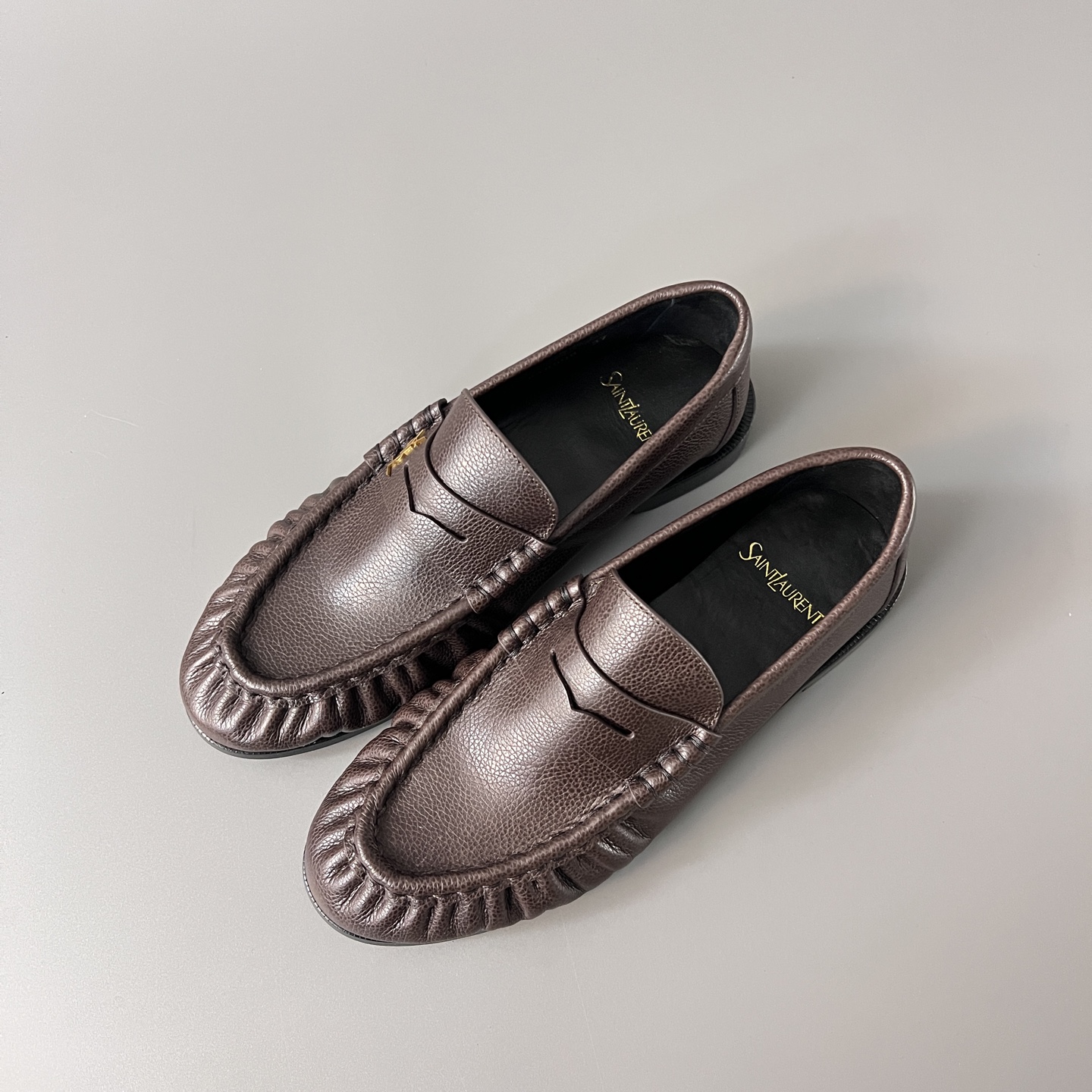 SAINT LAURENT Penny — Genuine Leather, Laceless, 1:1 Replica Loafers  Women's Shoes
