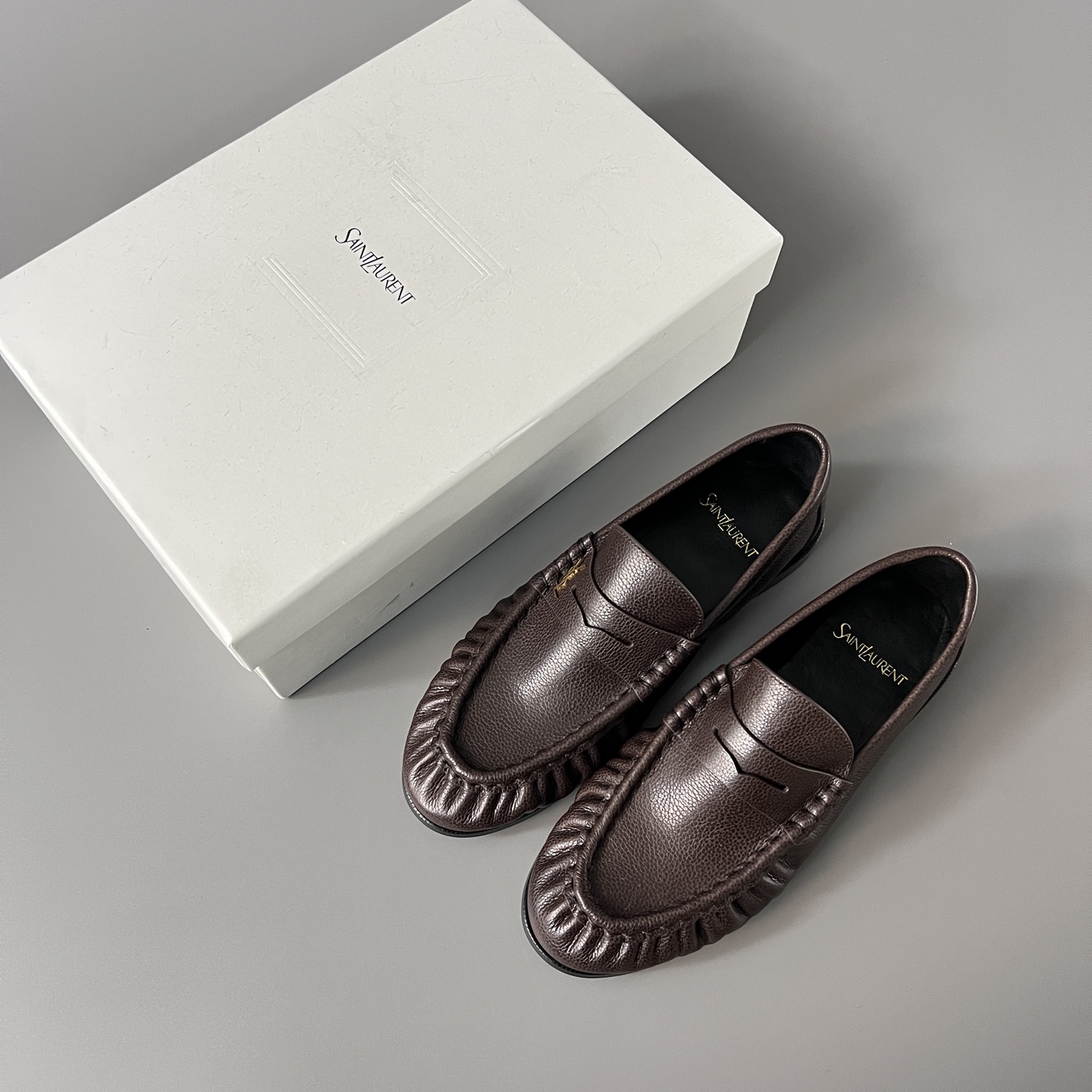 SAINT LAURENT Penny — Genuine Leather, Laceless, 1:1 Replica Loafers  Women's Shoes