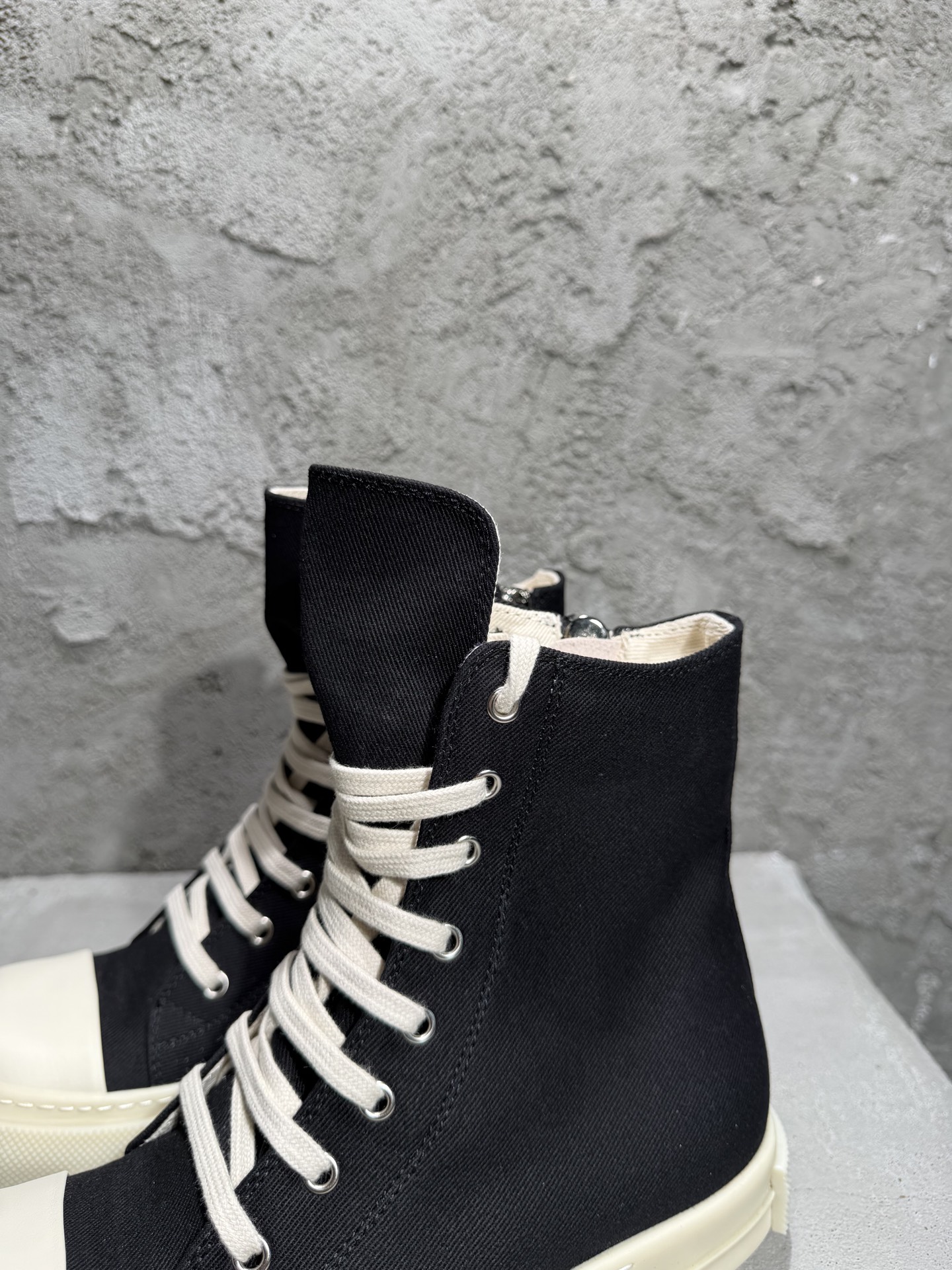 RICK OWENS RO 圆头 高筒  板鞋 休闲鞋 波鞋 男鞋  帆布  黑白 颗粒鞋头 DU01F4800DOEH4-911