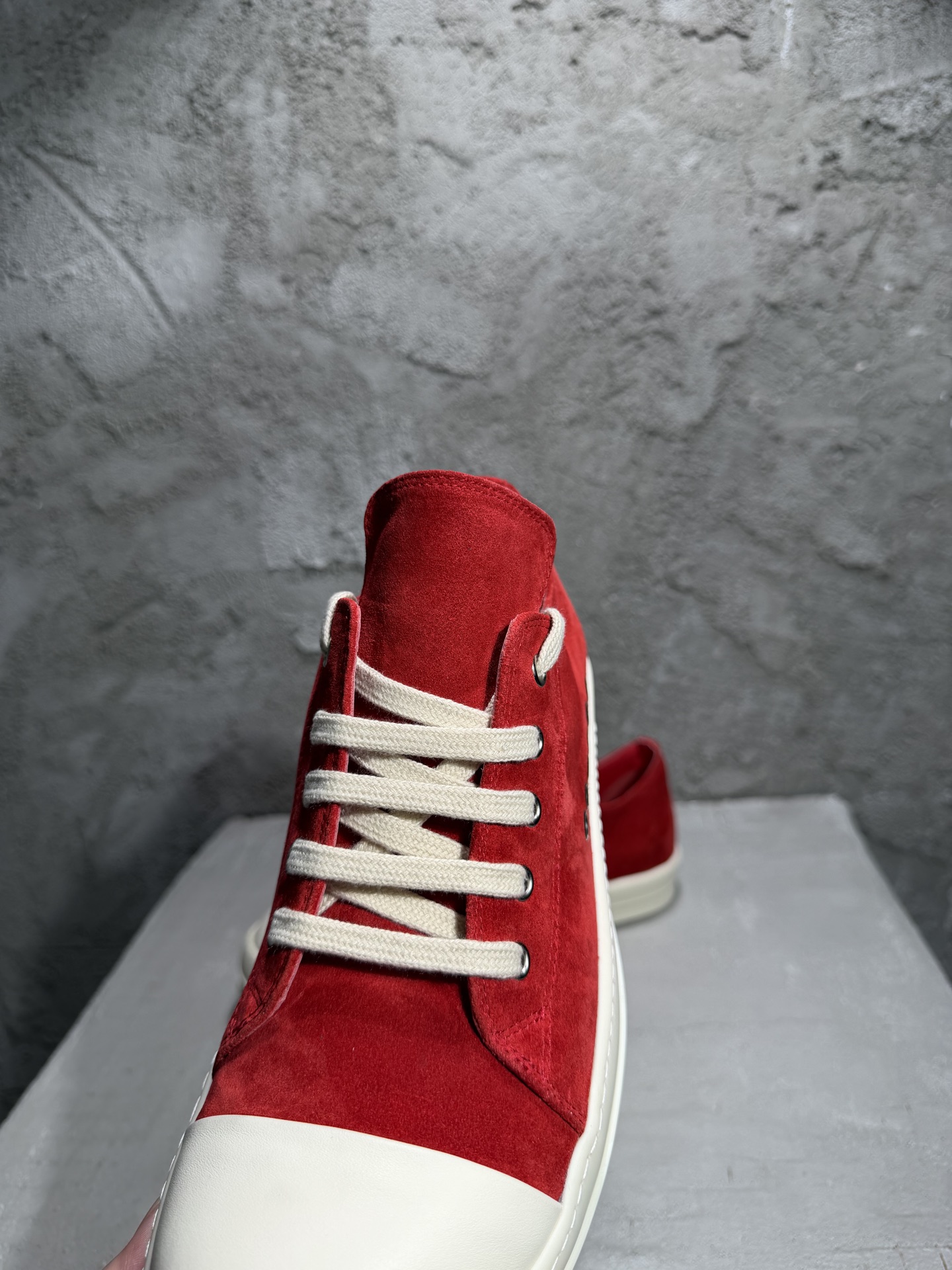 RICK OWENS RO 圆头 板鞋 休闲鞋 波鞋 男鞋  帆布  低筒  红色 麂皮侧面六孔  RR01F2895LVS-7311