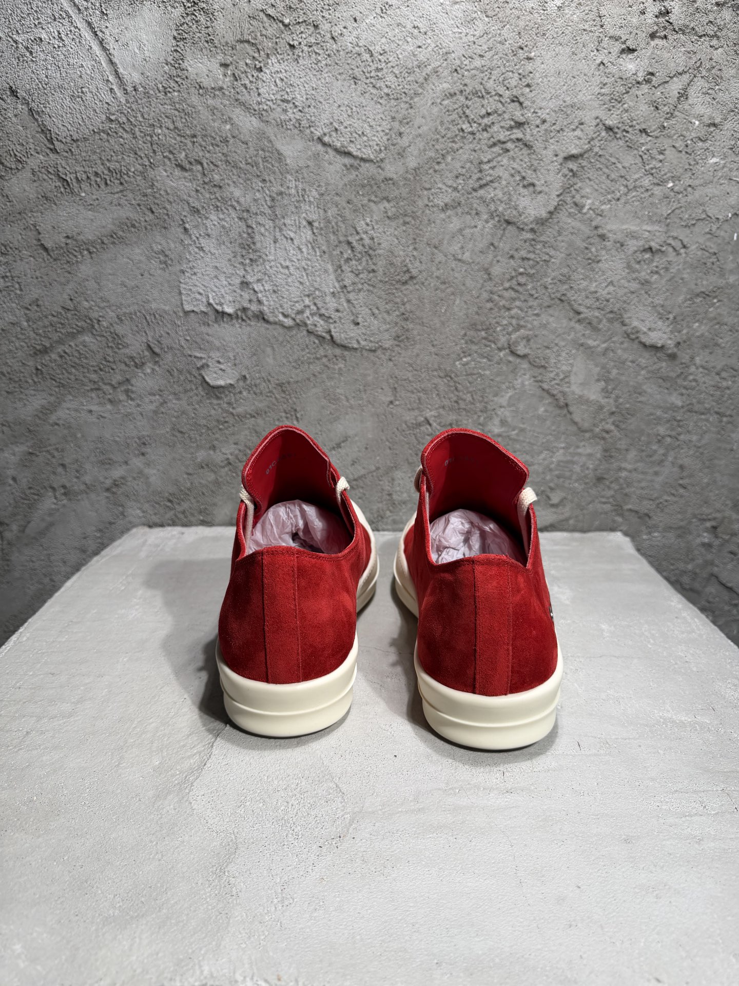RICK OWENS RO 圆头 板鞋 休闲鞋 波鞋 男鞋  帆布  低筒  红色 麂皮侧面六孔  RR01F2895LVS-7311