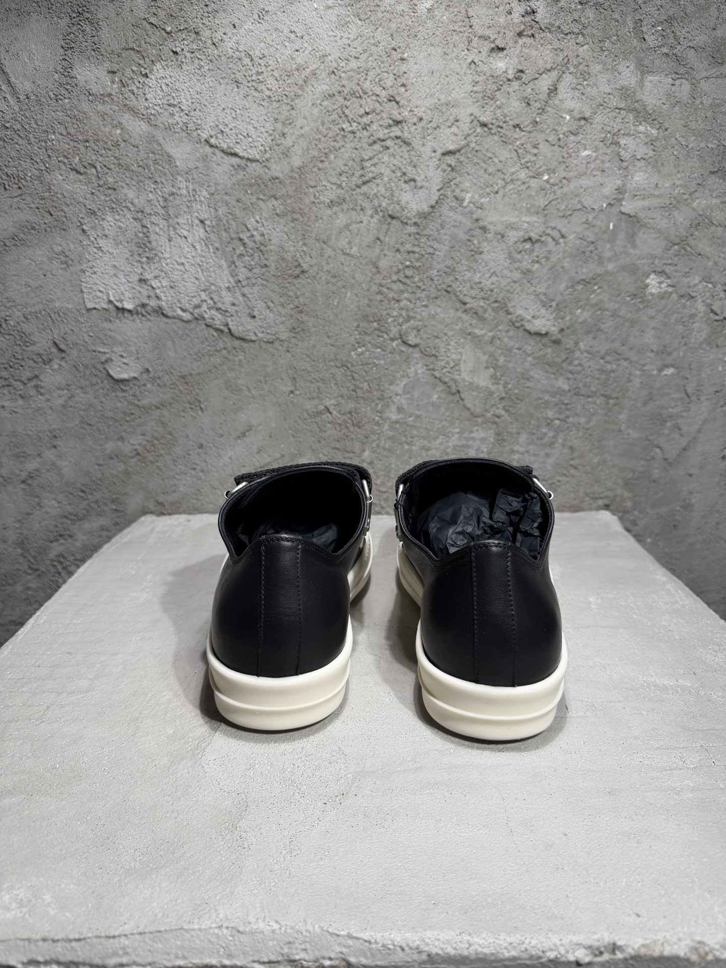 RICK OWENS RO 圆头 板鞋 休闲鞋 波鞋 男鞋  帆布  低筒   黑白 魔术贴 RU01F2896LCO-911