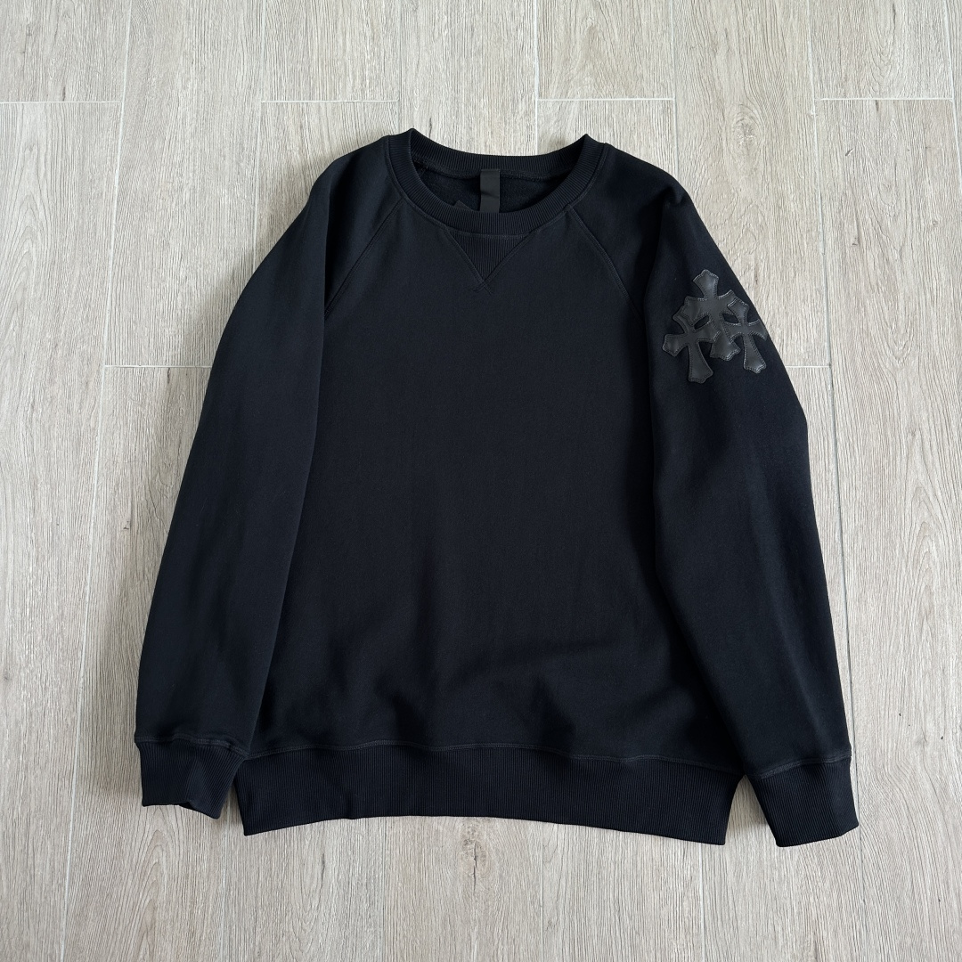 Chrome Hearts 克罗心 CH 内里 抓绒 圆领 卫衣  三 十字贴皮十字架 