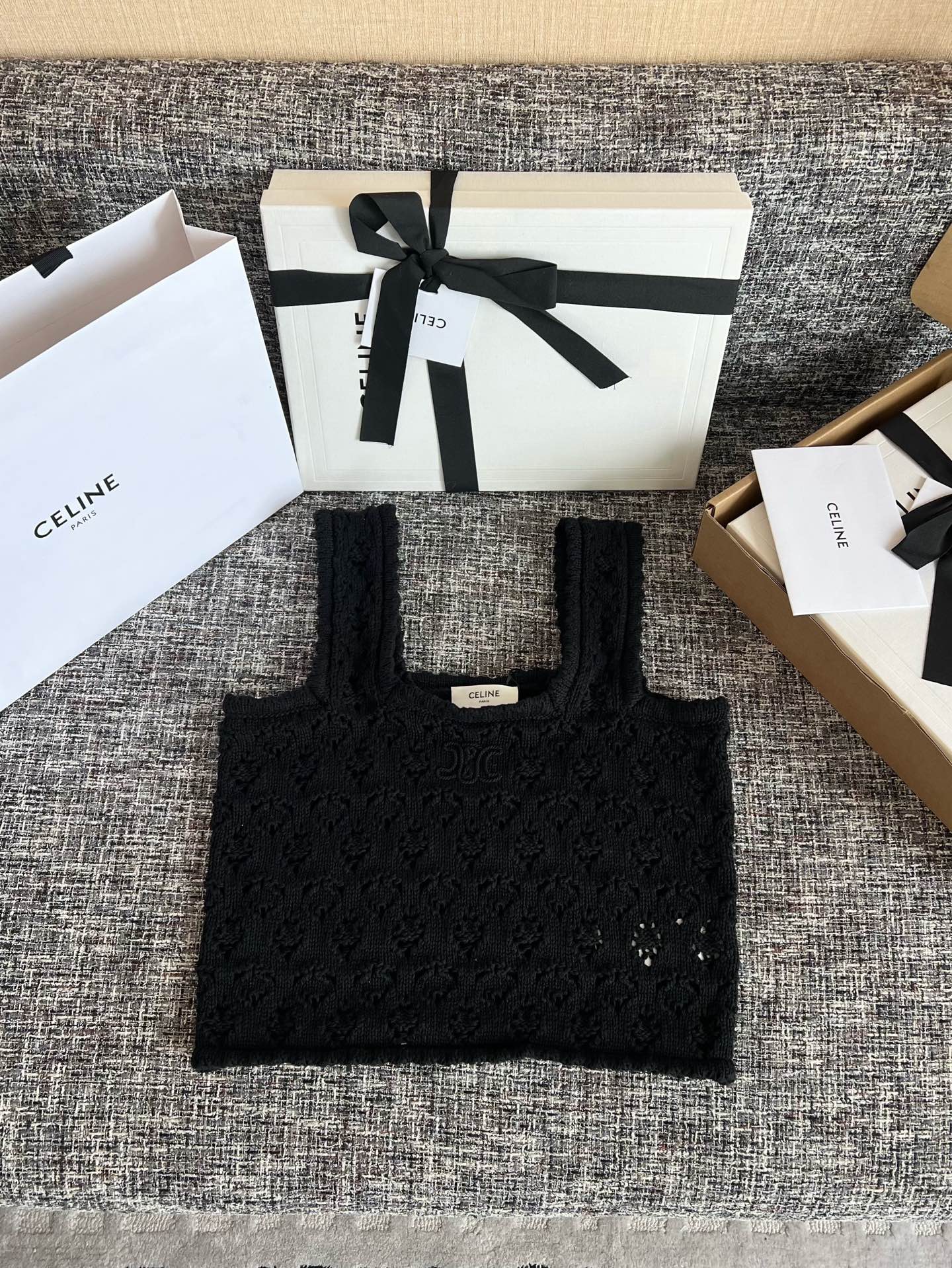 CELINE SS26 Women's Solid-Color Open-Knit Vest RC0CU3B57-01OW
