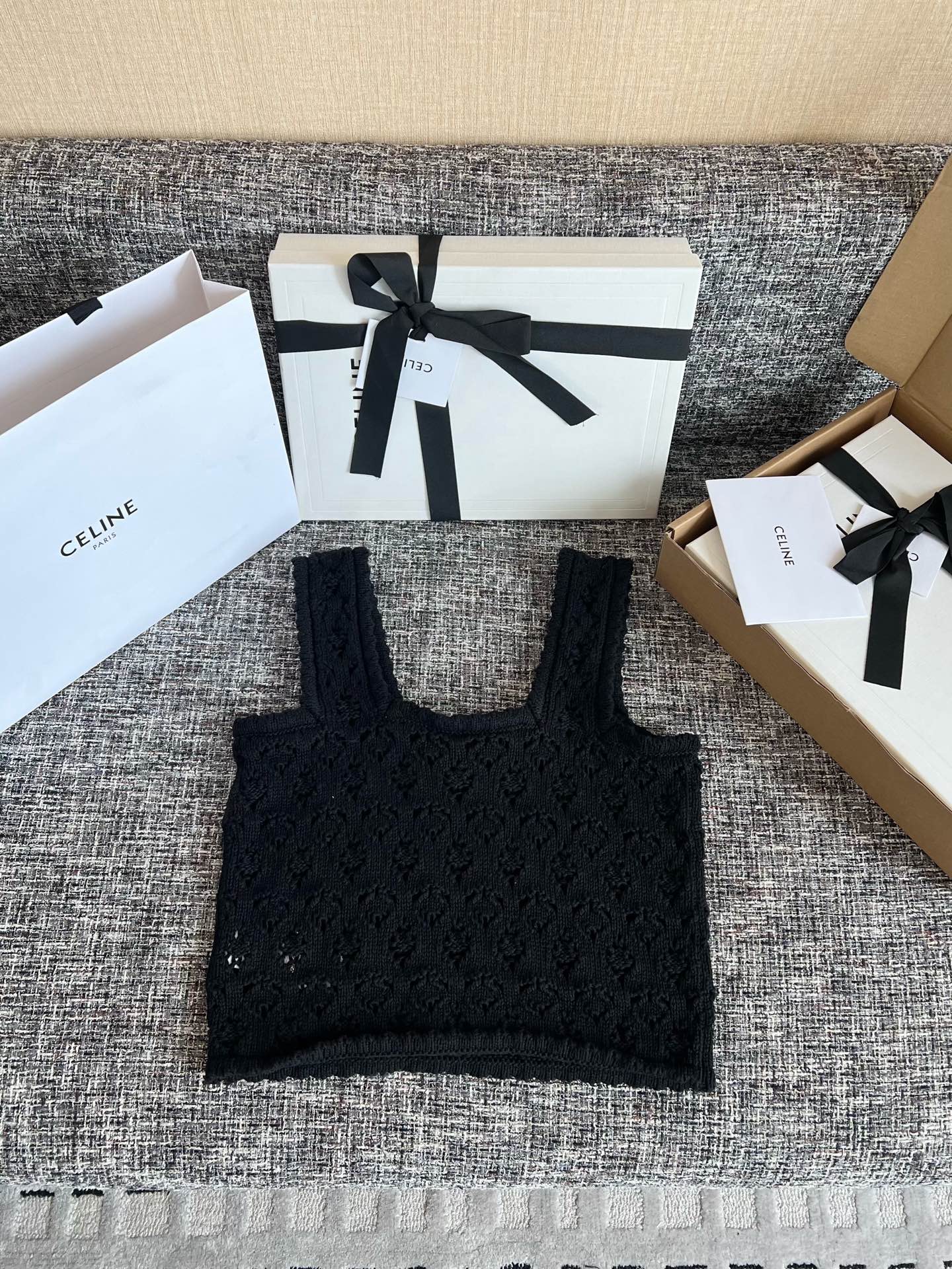 CELINE SS26 Women's Solid-Color Open-Knit Vest RC0CU3B57-01OW