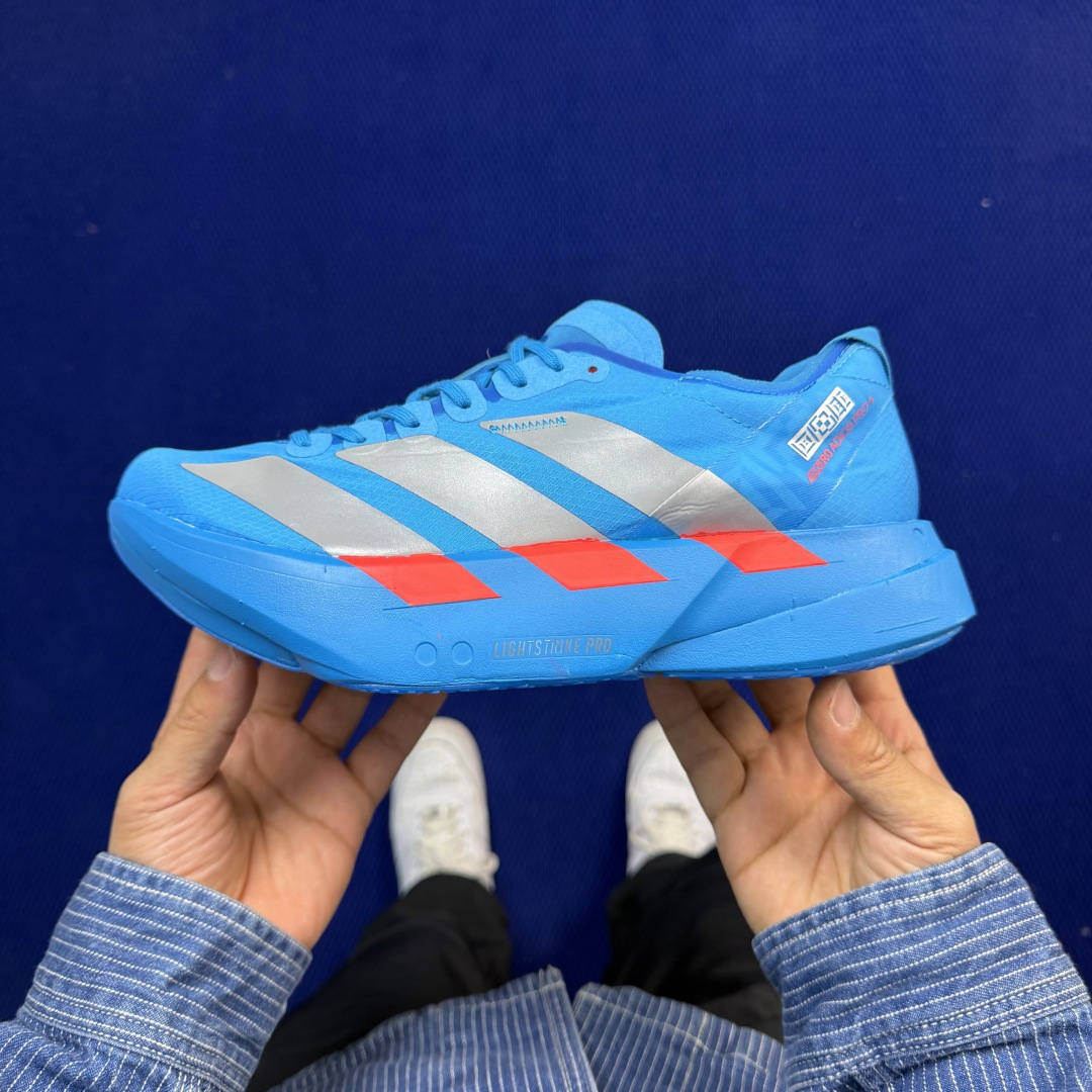 Adizero Adios Pro 4  低筒 舒适百搭 防滑耐磨 马拉松 训练竞速 跑步鞋 女款 男款 波鞋 银蓝 JR4796