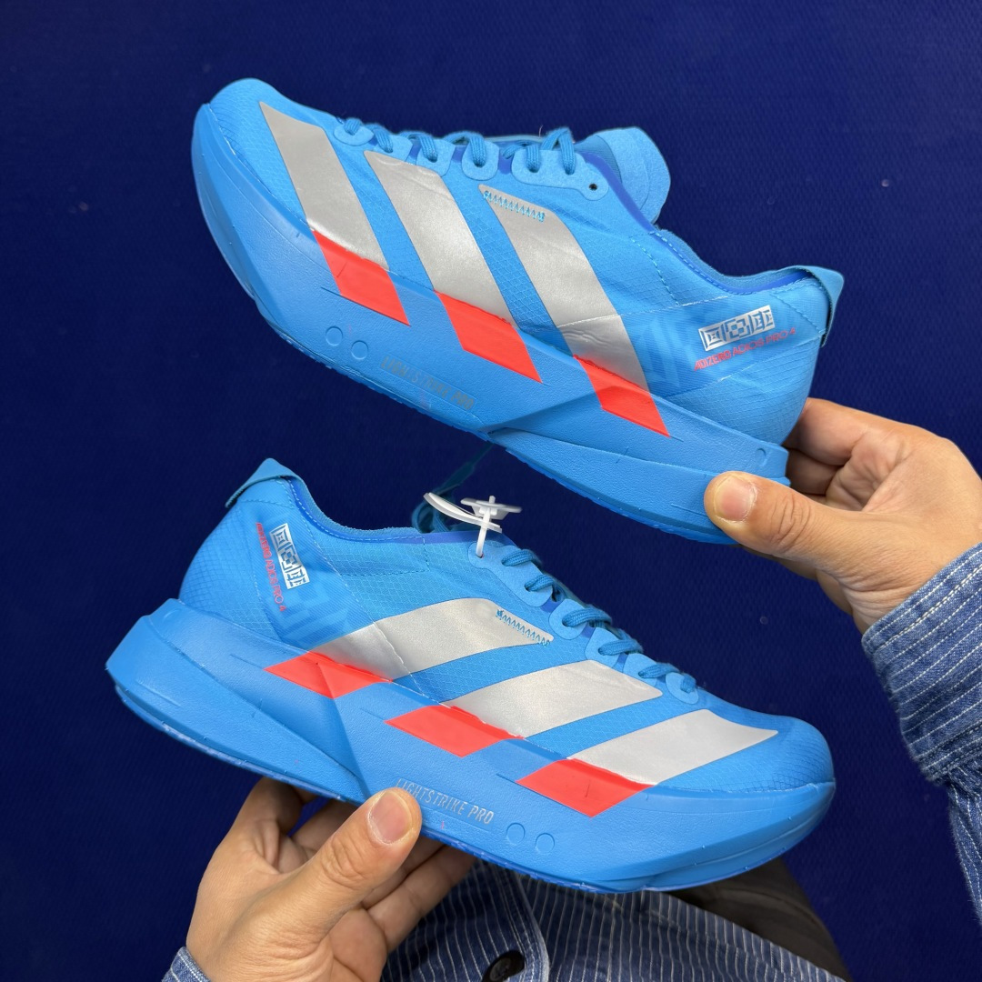 Adizero Adios Pro 4  低筒 舒适百搭 防滑耐磨 马拉松 训练竞速 跑步鞋 女款 男款 波鞋 银蓝 JR4796