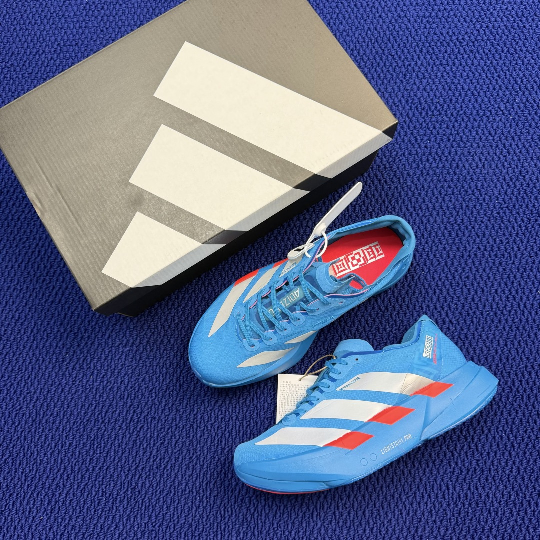 Adizero Adios Pro 4  低筒 舒适百搭 防滑耐磨 马拉松 训练竞速 跑步鞋 女款 男款 波鞋 银蓝 JR4796