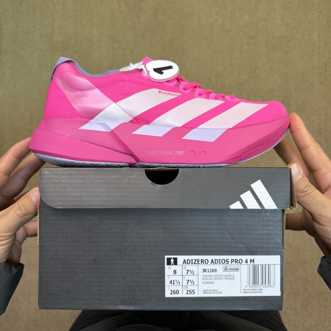 Adizero Adios Pro 4  低筒 舒适百搭 防滑耐磨 马拉松 训练竞速 跑步鞋 女款 男款 波鞋 玫红 JR1269