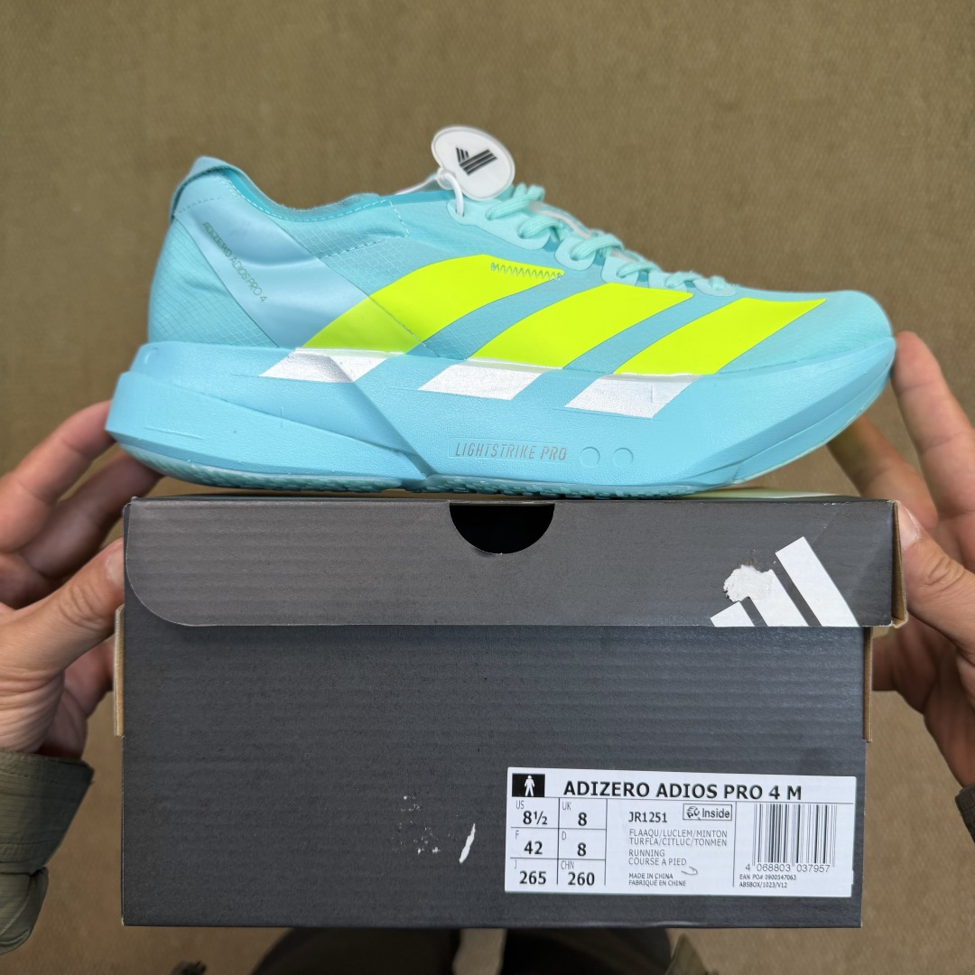 Adizero Adios Pro 4  低筒 舒适百搭 防滑耐磨 马拉松 训练竞速 跑步鞋 女款 男款 波鞋 蓝黄 JR1251