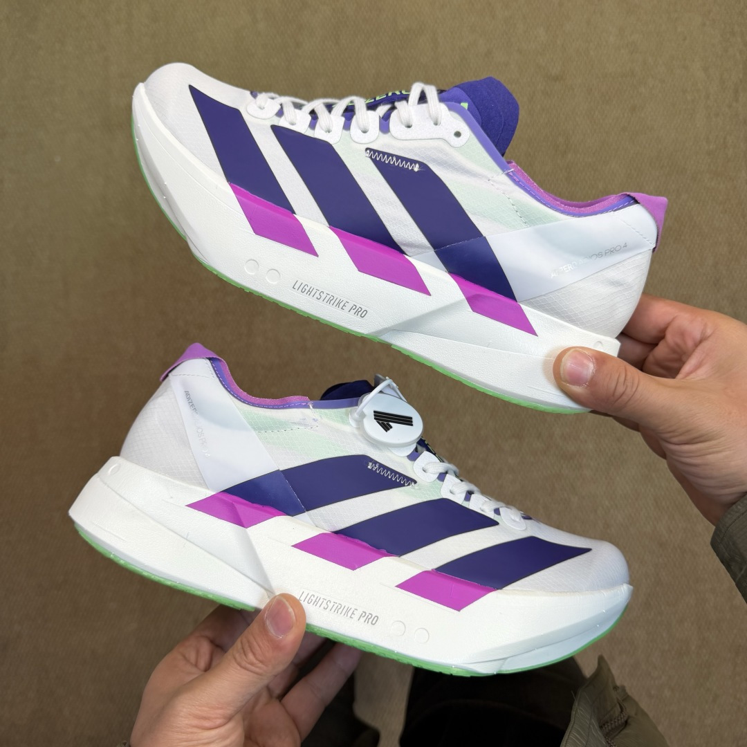 Adizero Adios Pro 4  低筒 舒适百搭 防滑耐磨 马拉松 训练竞速 跑步鞋 女款 男款 波鞋 白紫色 JR1656