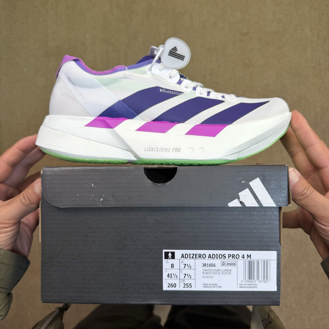 Adizero Adios Pro 4  低筒 舒适百搭 防滑耐磨 马拉松 训练竞速 跑步鞋 女款 男款 波鞋 白紫色 JR1656