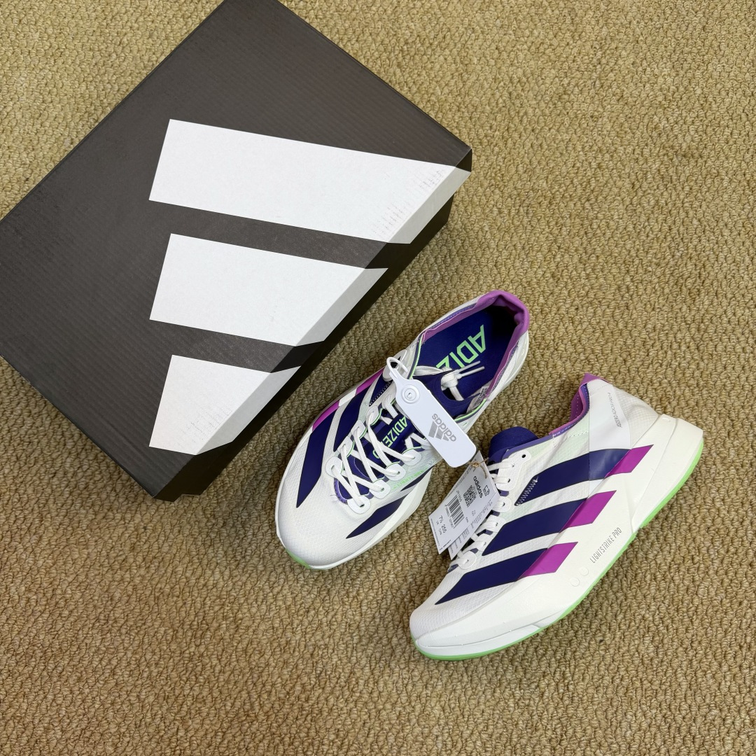 Adizero Adios Pro 4  低筒 舒适百搭 防滑耐磨 马拉松 训练竞速 跑步鞋 女款 男款 波鞋 白紫色 JR1656