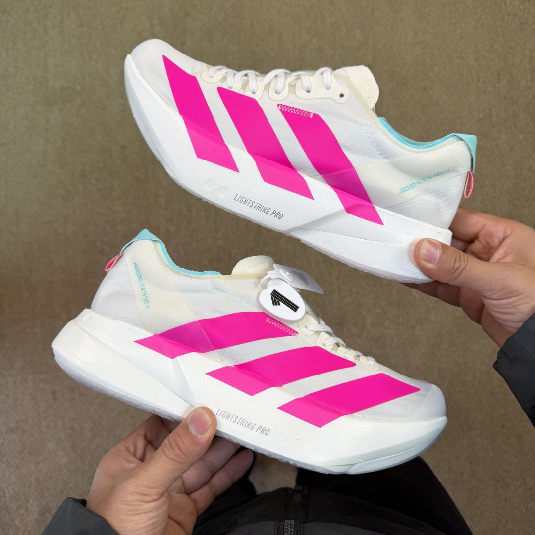 Adizero Adios Pro 4  低筒 舒适百搭 防滑耐磨 马拉松 训练竞速 跑步鞋 女款 男款 波鞋 白粉 KJ3873