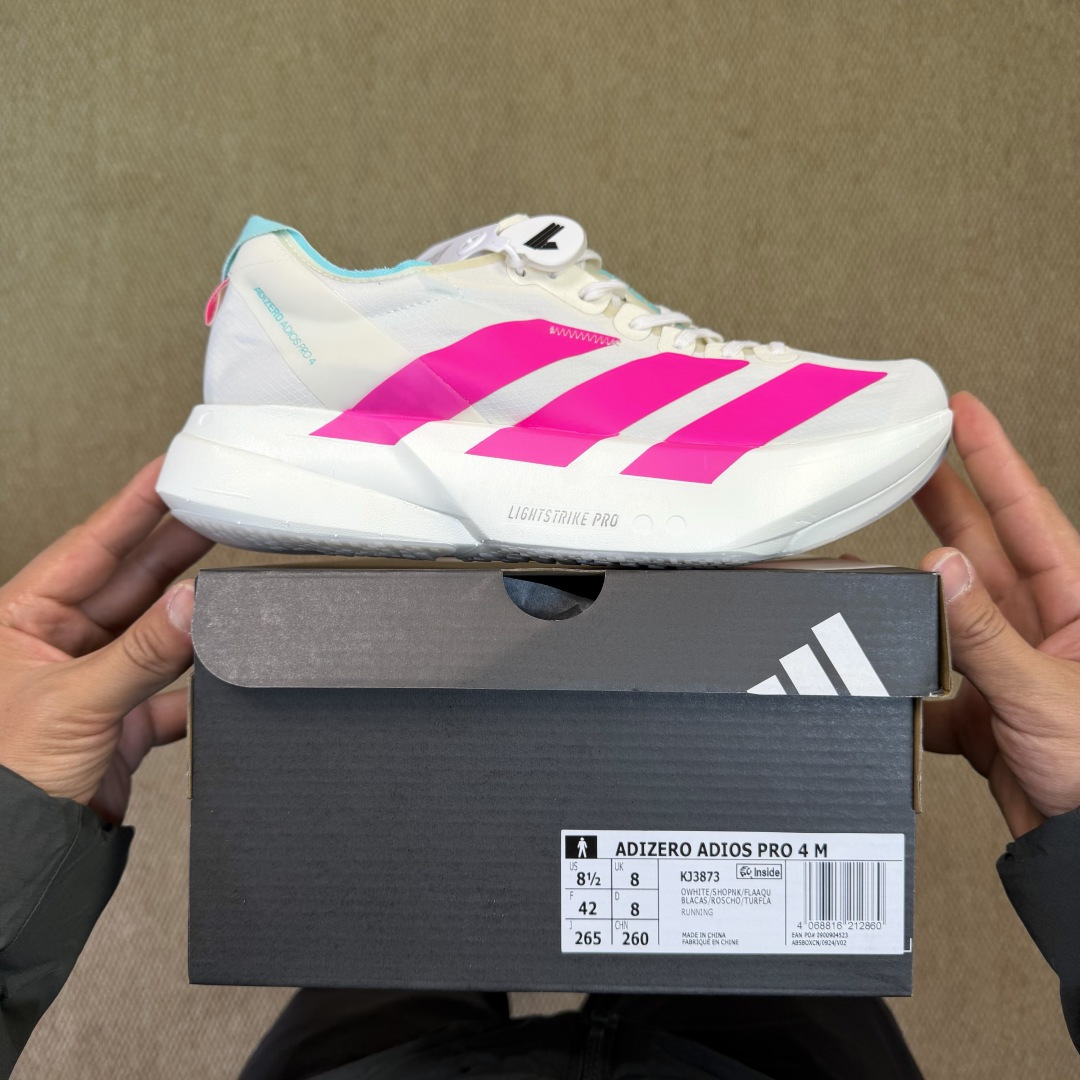 Adizero Adios Pro 4  低筒 舒适百搭 防滑耐磨 马拉松 训练竞速 跑步鞋 女款 男款 波鞋 白粉 KJ3873