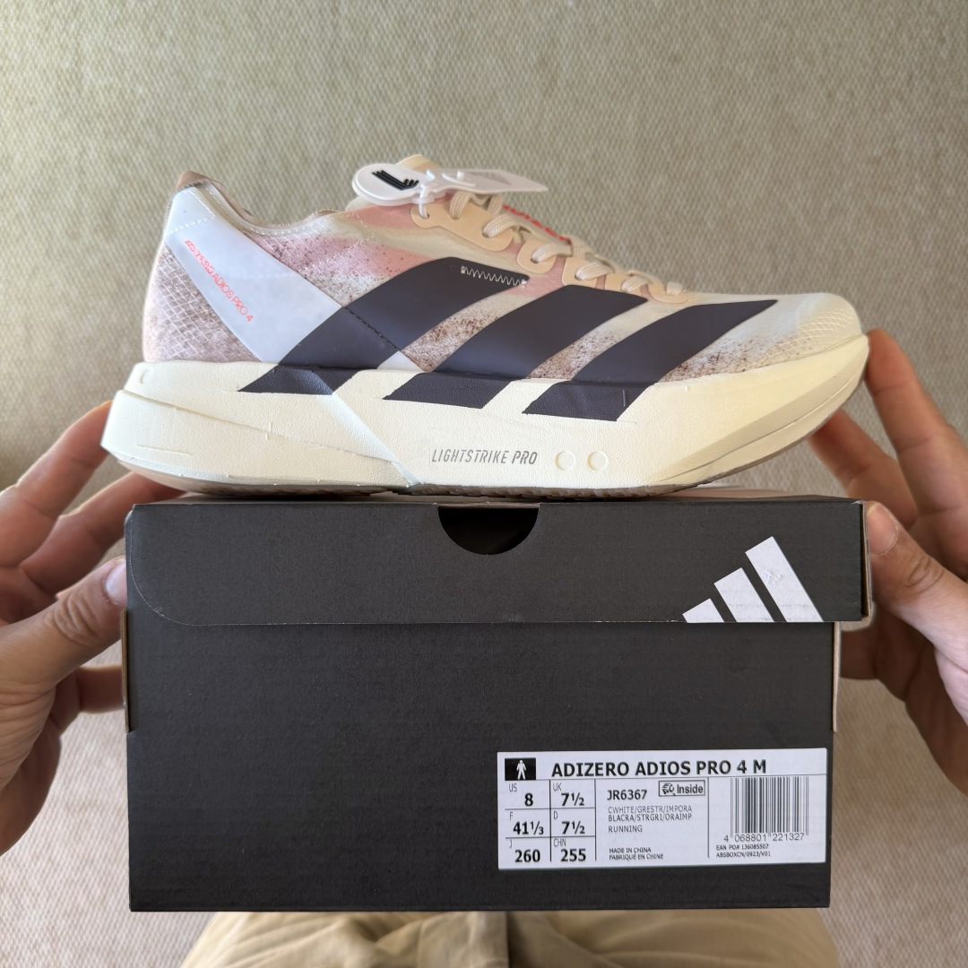 Adizero Adios Pro 4  低筒 舒适百搭 防滑耐磨 马拉松 训练竞速 跑步鞋 女款 男款 波鞋 粉白色 JR6367